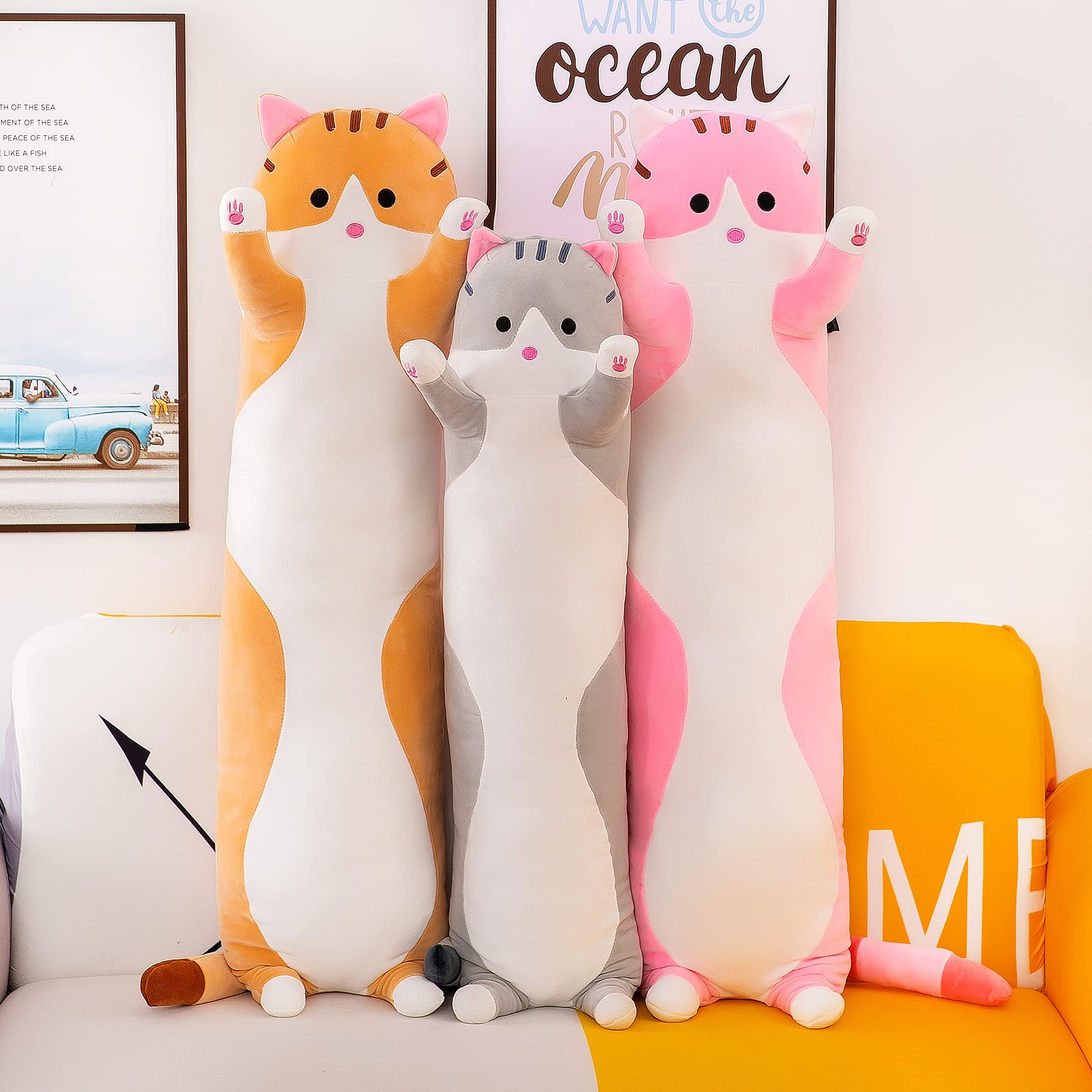 Foto 4 pulgar | Cojín Largo de Felpa Snowolf Gris con Dibujos Animados de Gatos 90 cm - Venta Internacional