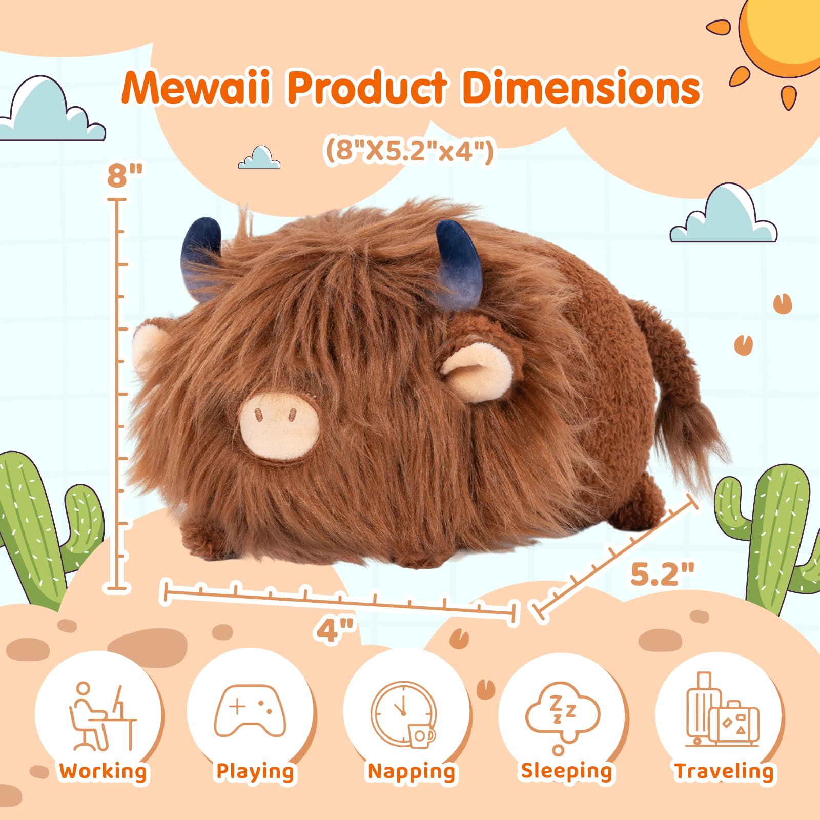 Foto 3 pulgar | Almohada de Felpa Mewaii Cute Highland Cow 20 cm para Niños - Venta Internacional