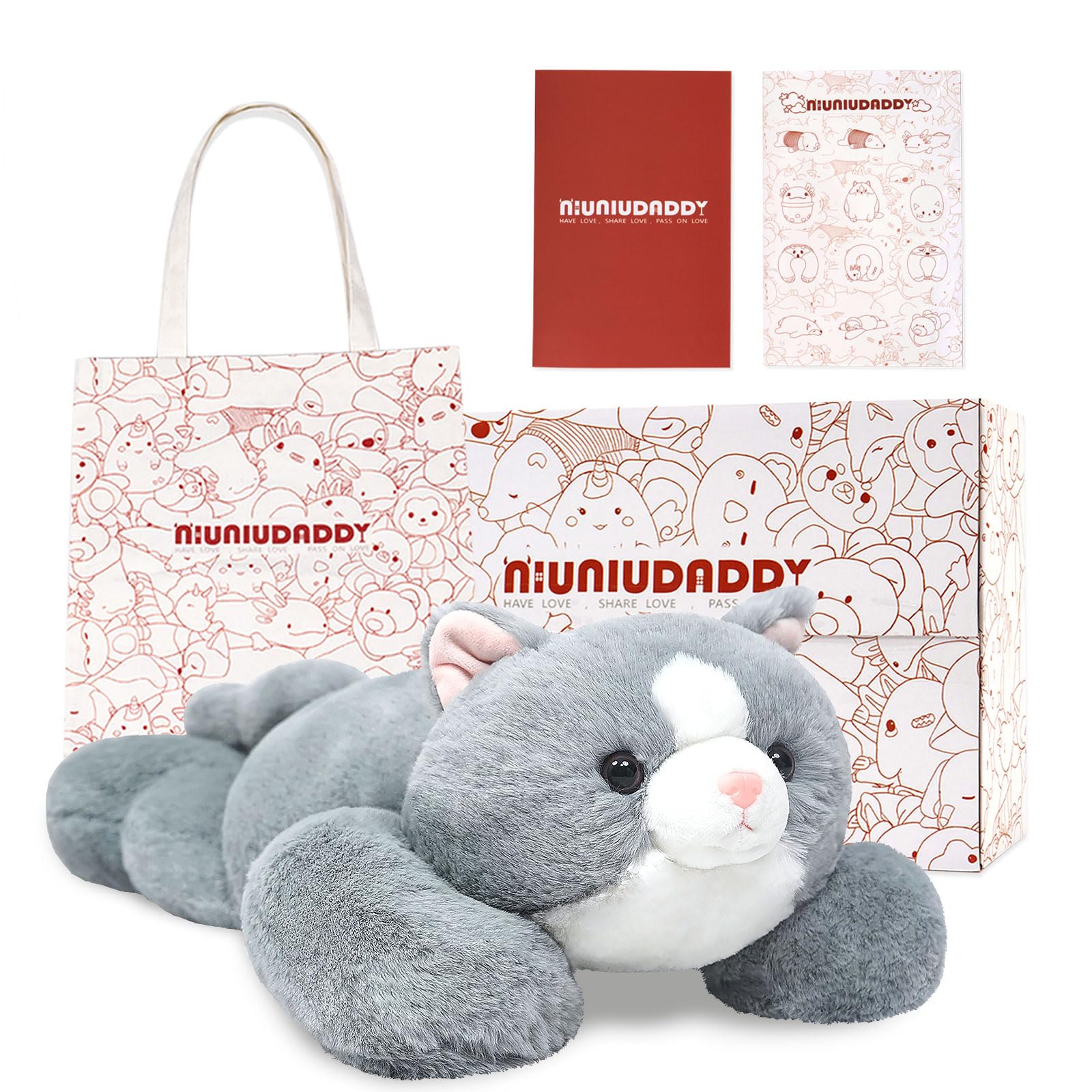 Peluche Pesado Niuniudaddy Grey Cat De 2,5 Kg Con Acc - Venta Internacional.