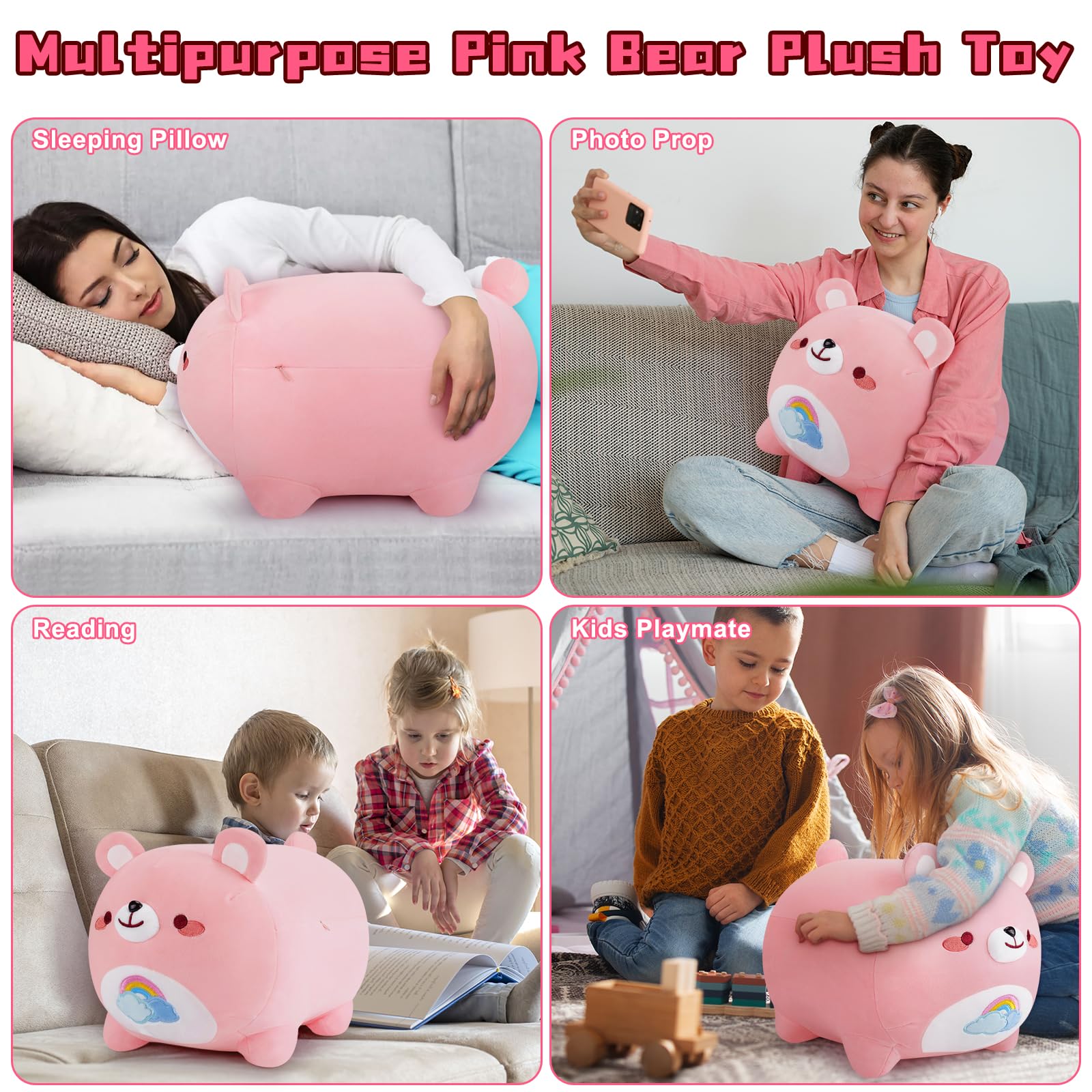 Foto 6 pulgar | Almohada de Peluche Auspicious Beginning con Forma de Oso Rosa de 40 cm - Venta Internacional