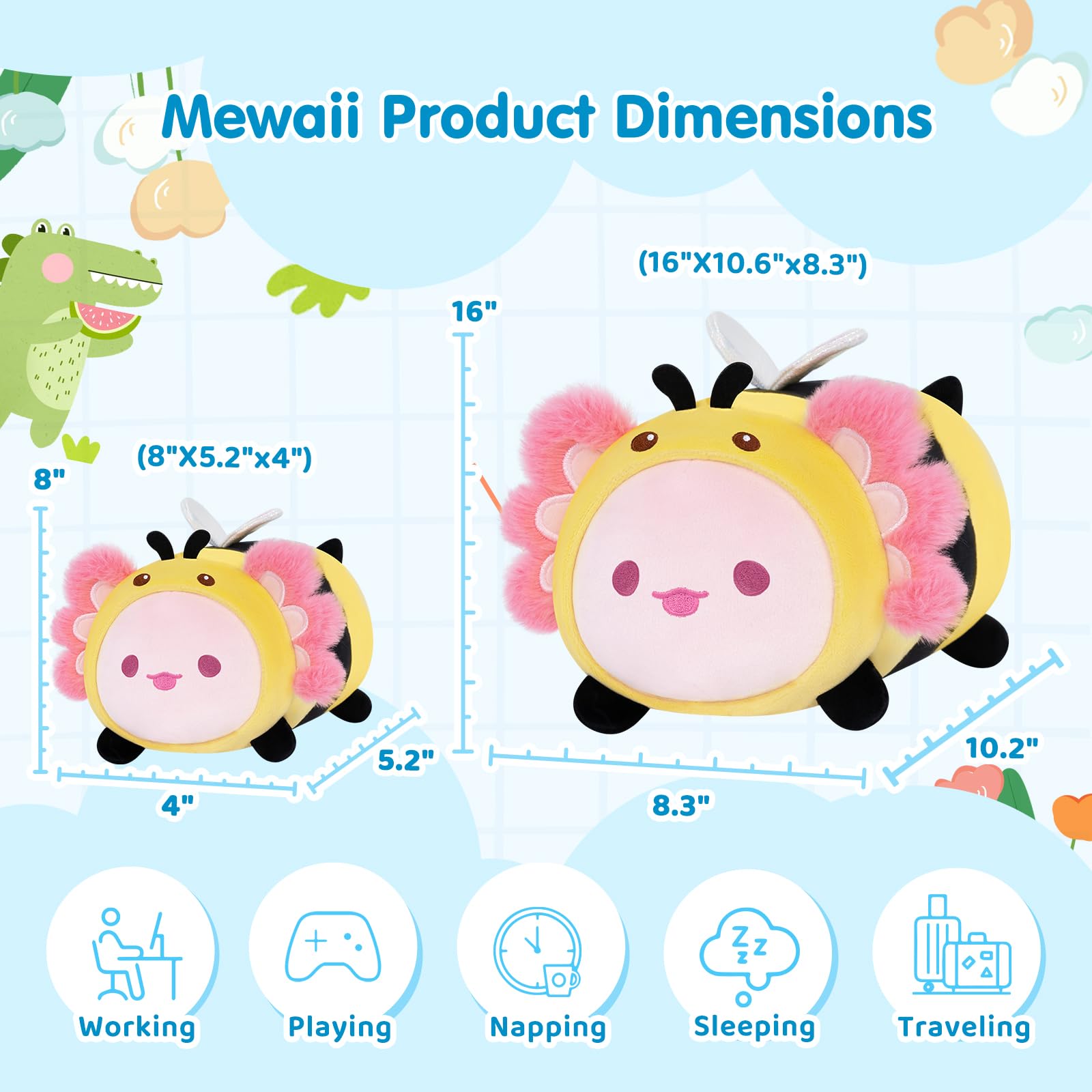 Foto 3 pulgar | Almohada de Felpa Mewaii Cute Axolotl Bee 20 cm Kawaii para Niños - Venta Internacional