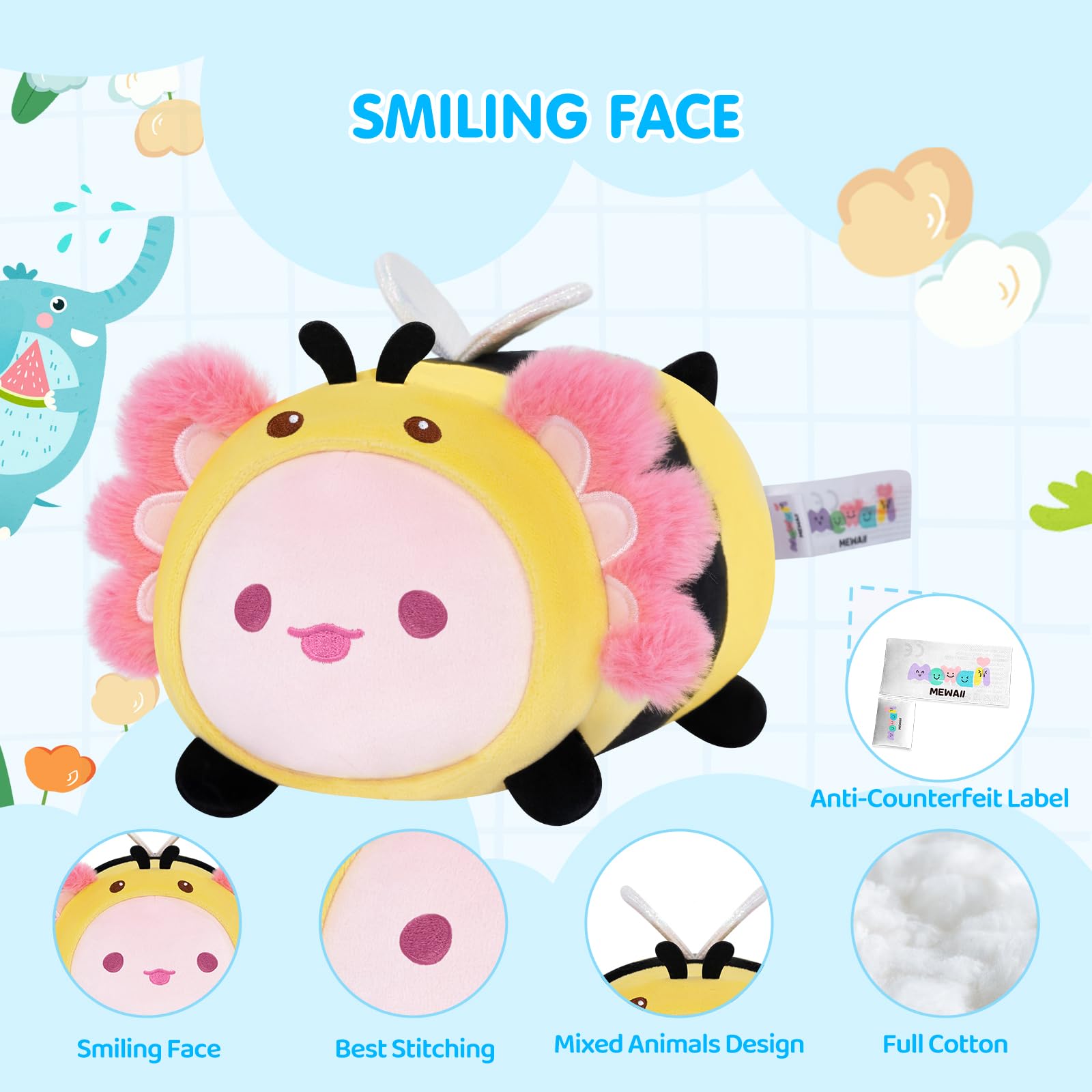 Foto 4 pulgar | Almohada de Felpa Mewaii Cute Axolotl Bee 20 cm Kawaii para Niños - Venta Internacional