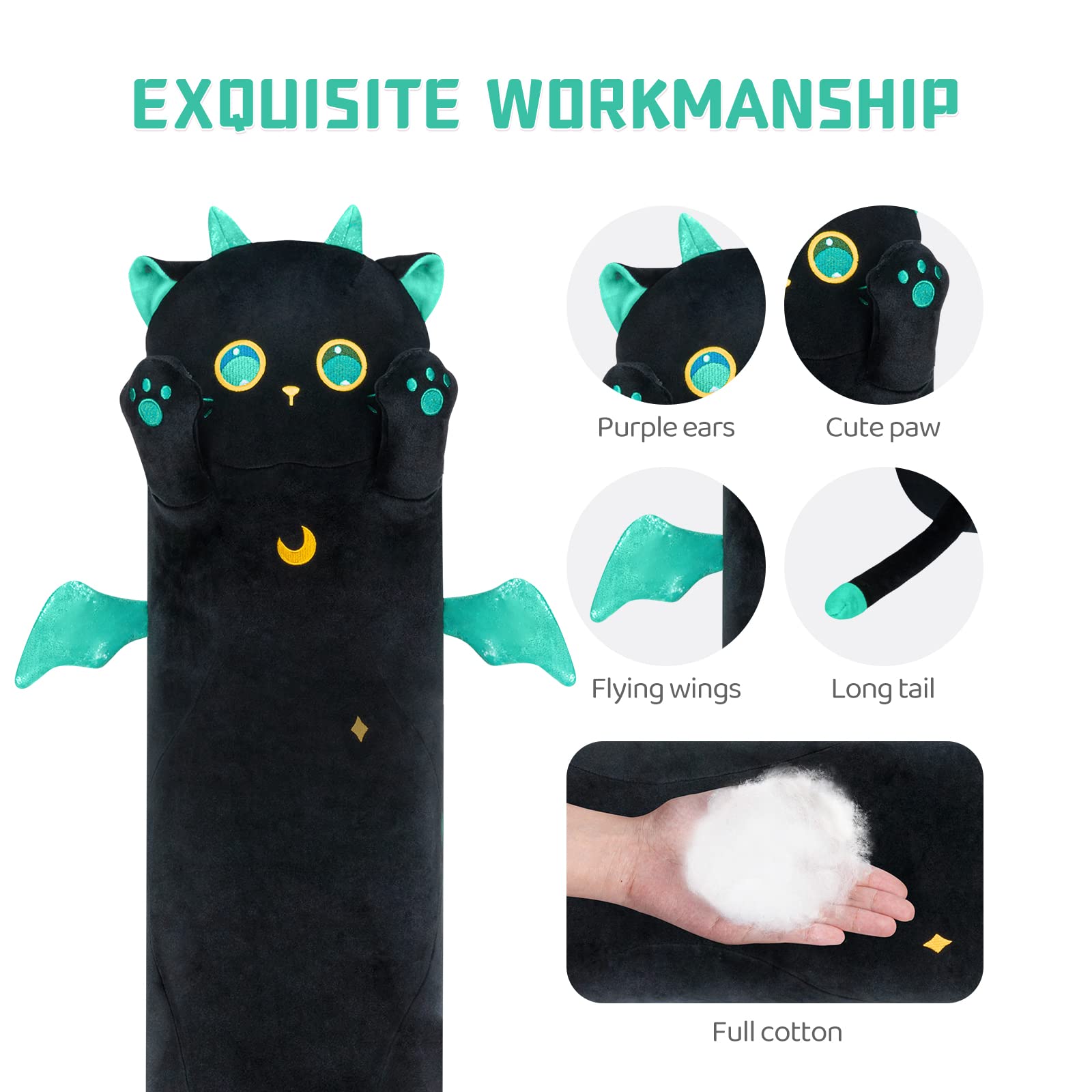 Foto 3 pulgar | Almohada Corporal de Felpa Mewaii Long Cat Kawaii Black 110 cm - Venta Internacional