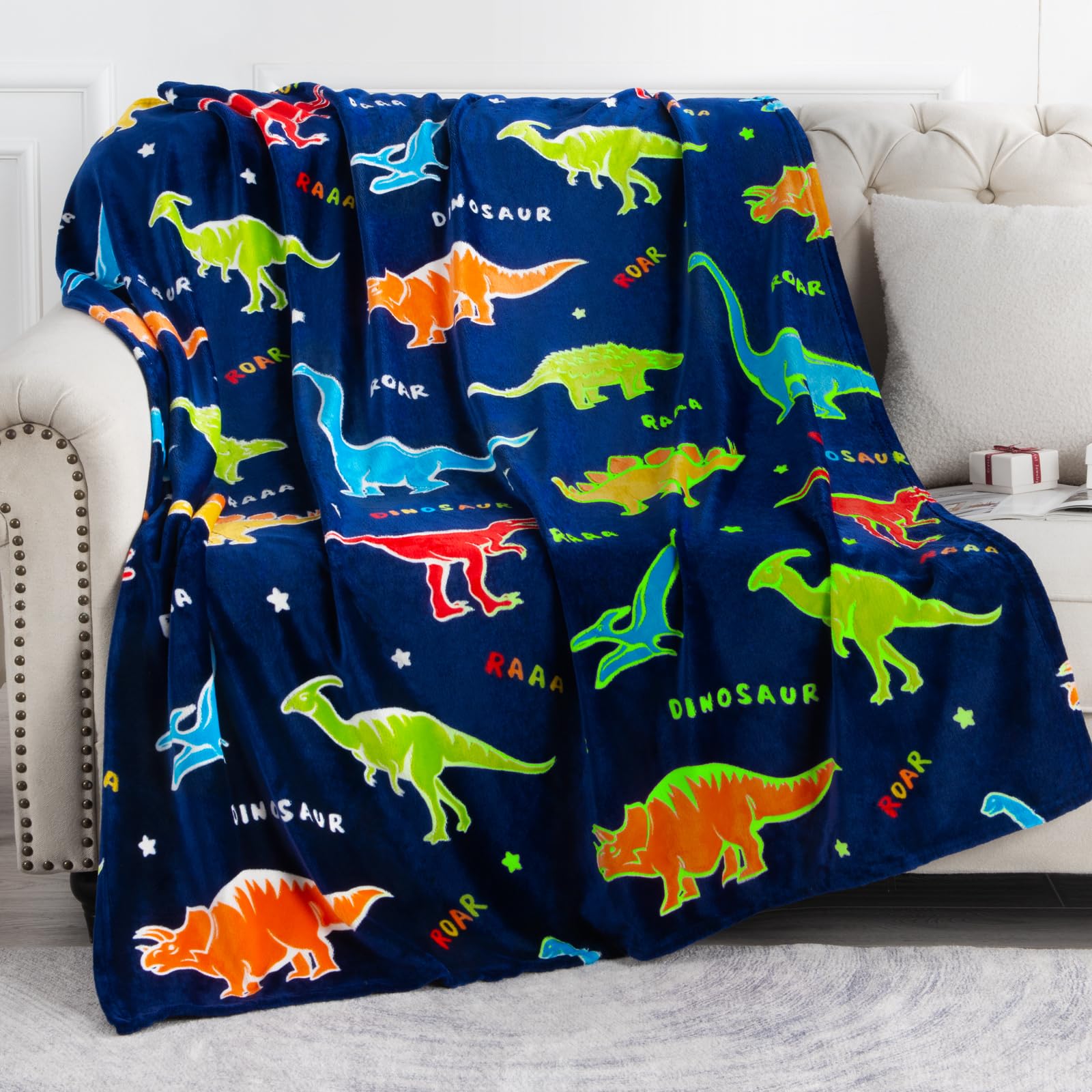 Manta Levens Con Diseño De Dinosaurio Para Niños Que Brillan En La Oscuridad, 50 X 60 - Venta Internacional. $732