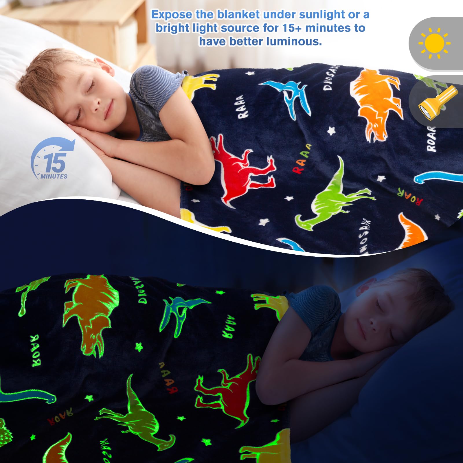 Foto 5 pulgar | Manta Levens Con Diseño De Dinosaurio Para Niños Que Brillan En La Oscuridad, 50 X 60 - Venta Internacional.