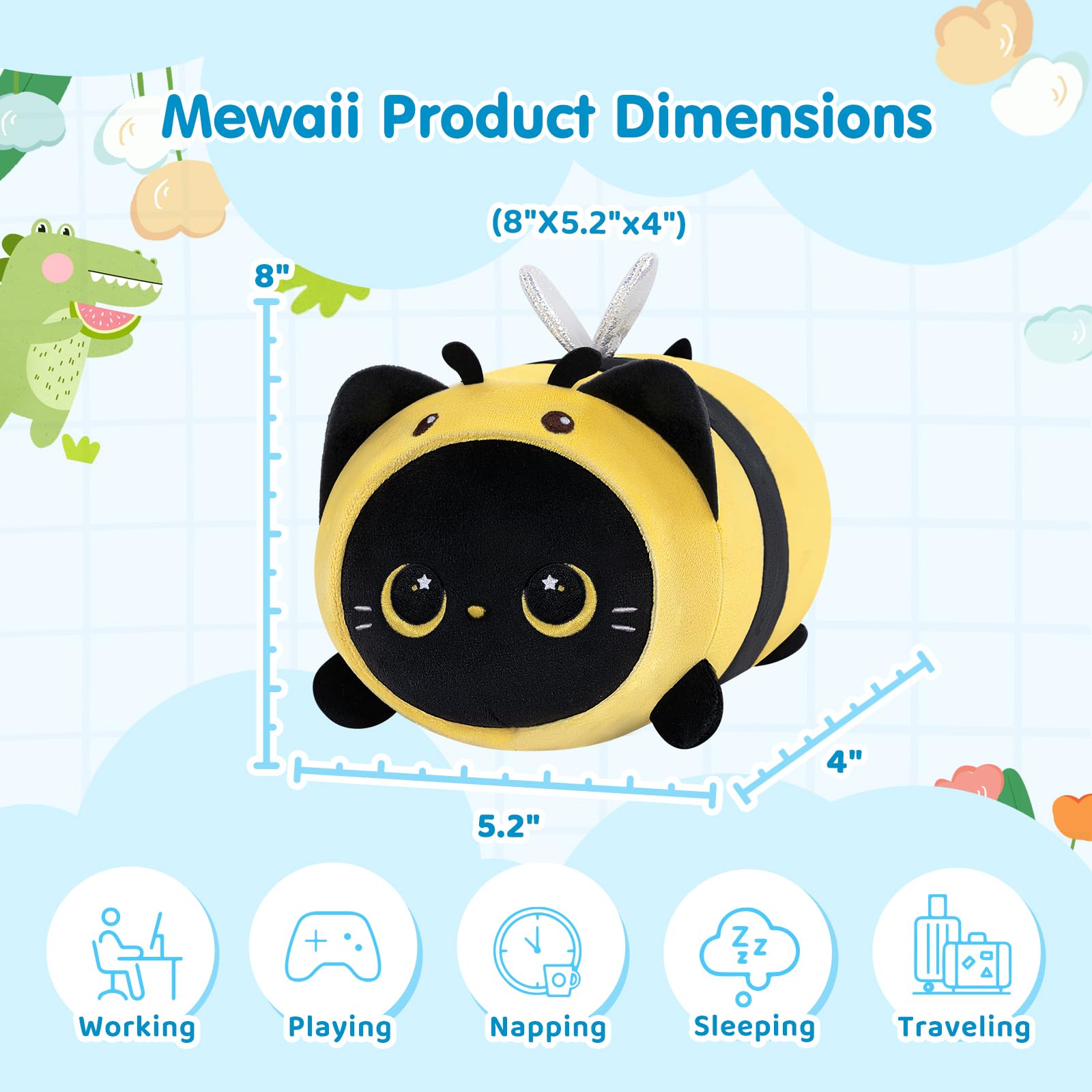 Foto 2 | Almohada de Felpa Mewaii Cute Black Cat Bee Kawaii 20 cm para Niños - Venta Internacional