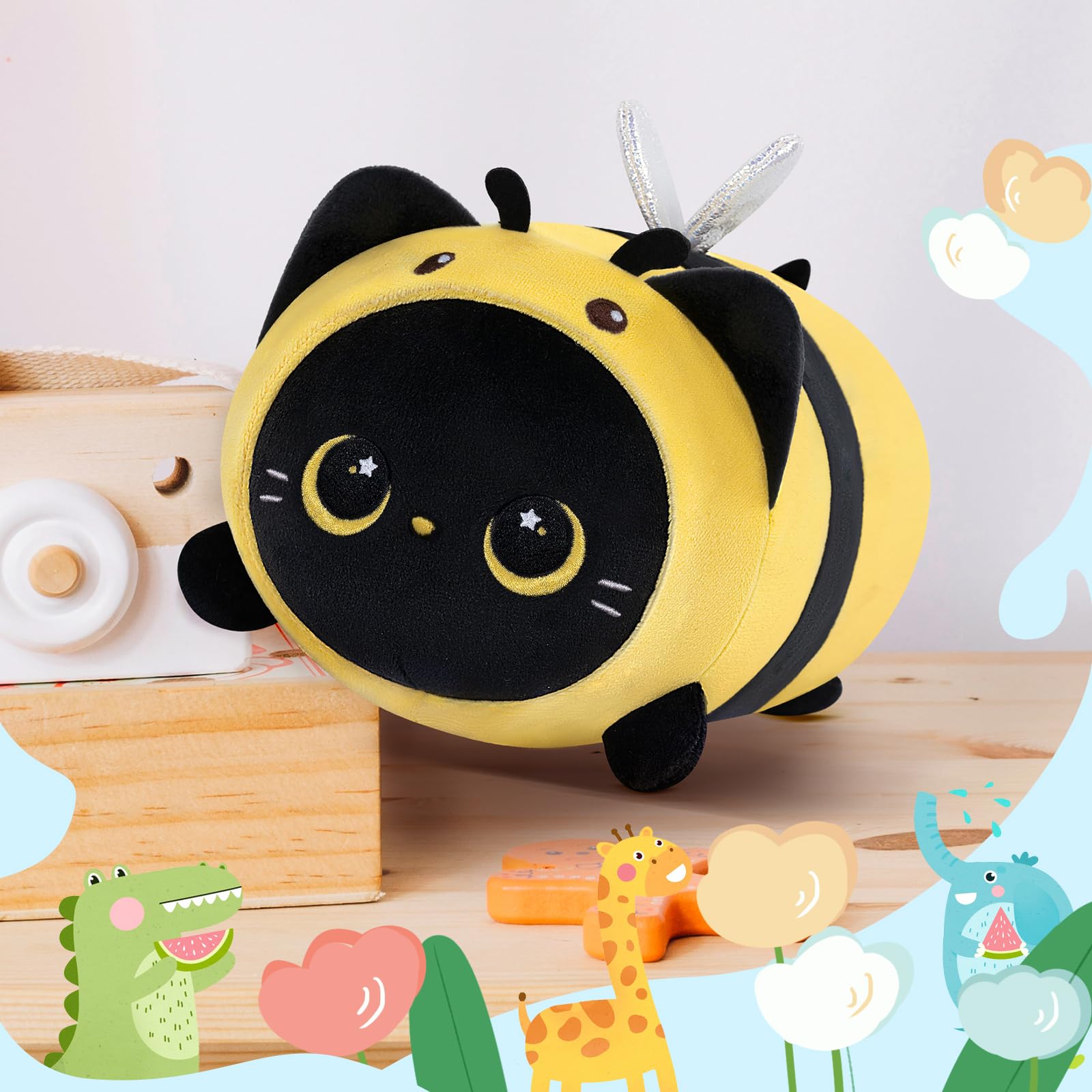 Foto 6 pulgar | Almohada de Felpa Mewaii Cute Black Cat Bee Kawaii 20 cm para Niños - Venta Internacional