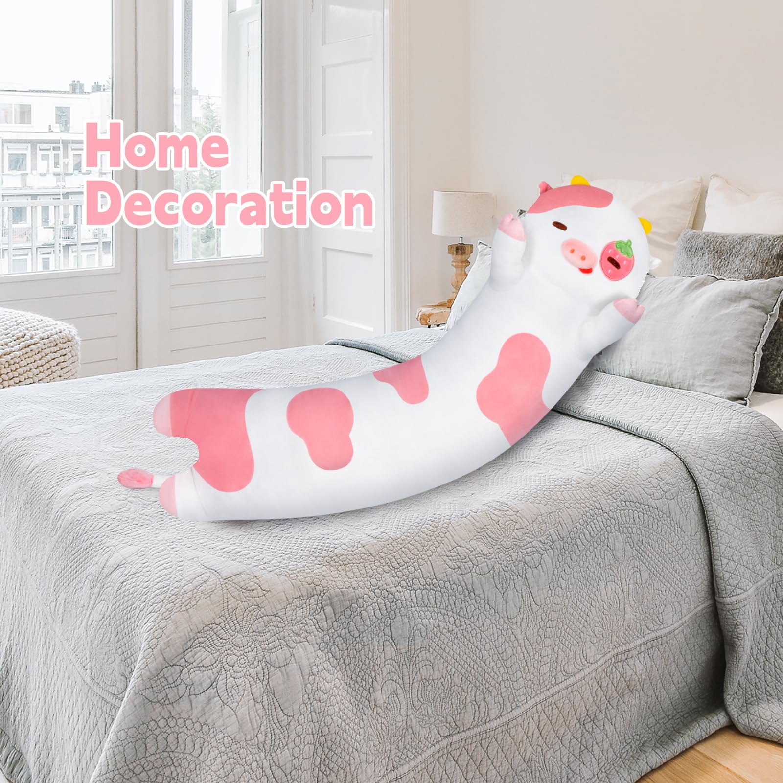 Foto 6 pulgar | Almohada Corporal de Felpa Mewaii Long Cow Kawaii Strawberry 130 cm - Venta Internacional