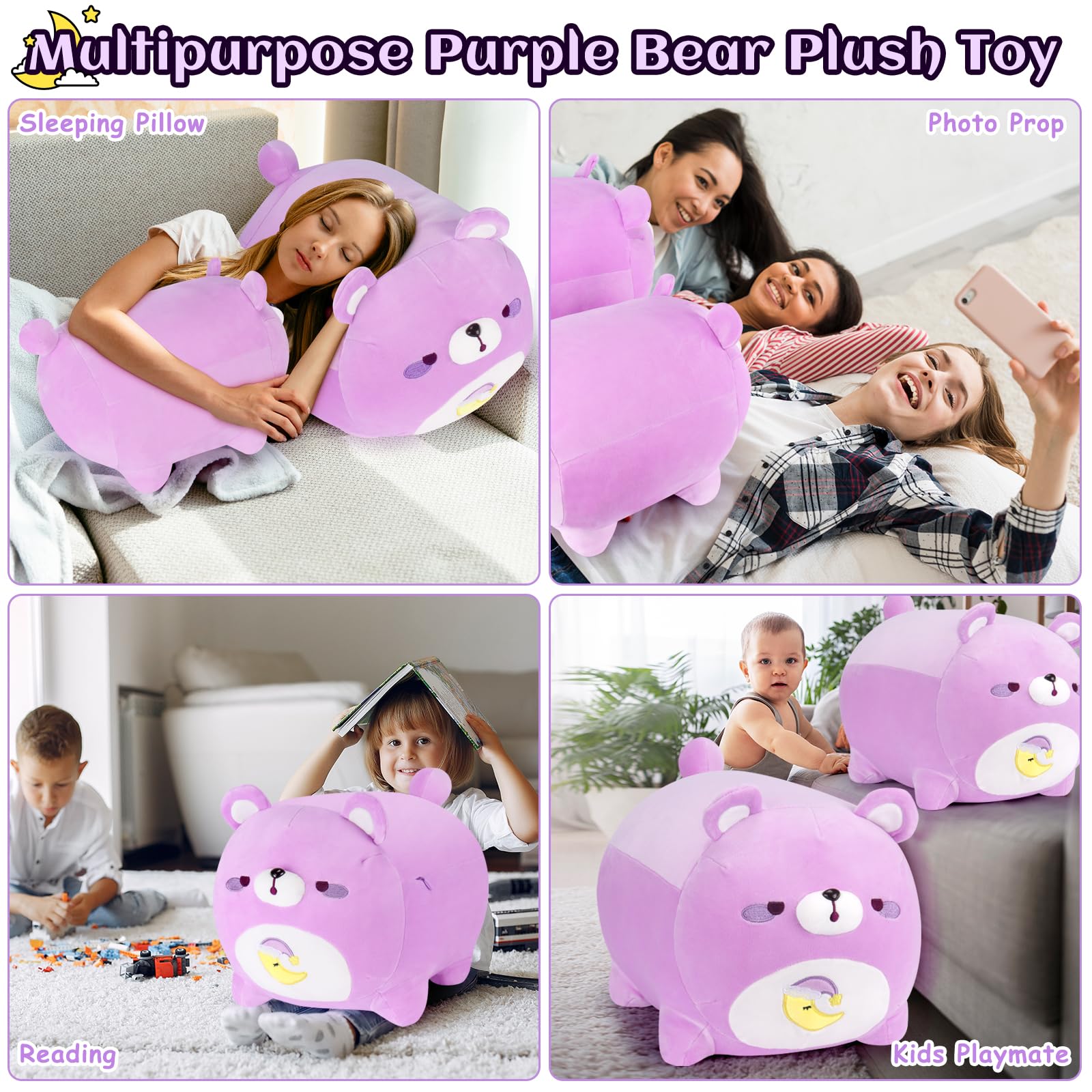 Foto 6 pulgar | Almohada de Felpa Auspicious Beginning Purple Moon Bear 50 Cm - Venta Internacional