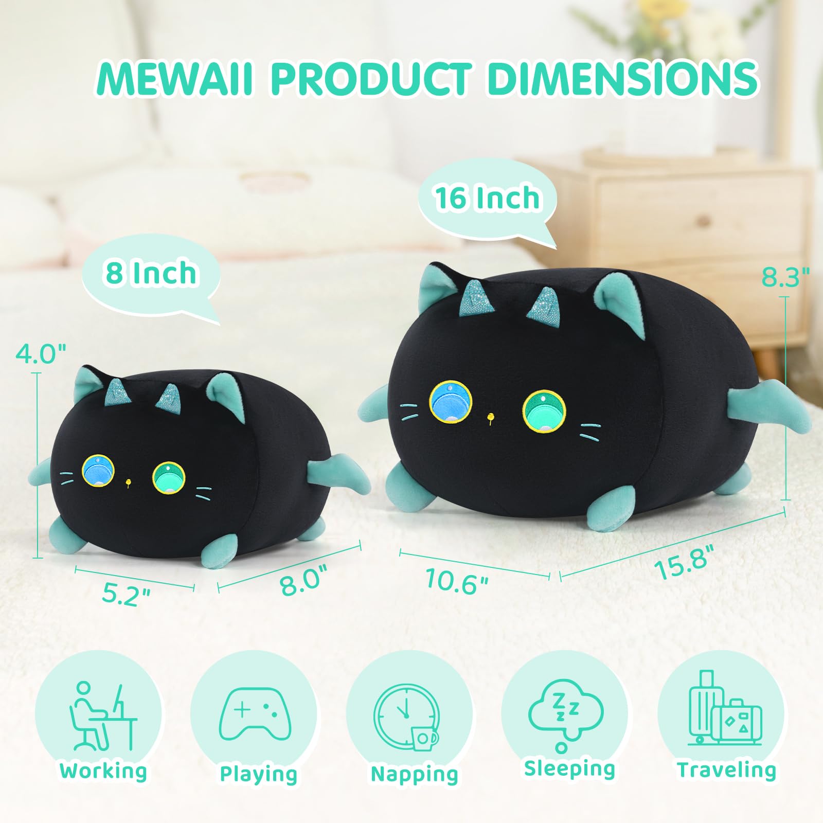 Foto 7 pulgar | Almohada de Felpa Mewaii con Diseño de Gato Lindo 40 cm Negro - Venta Internacional