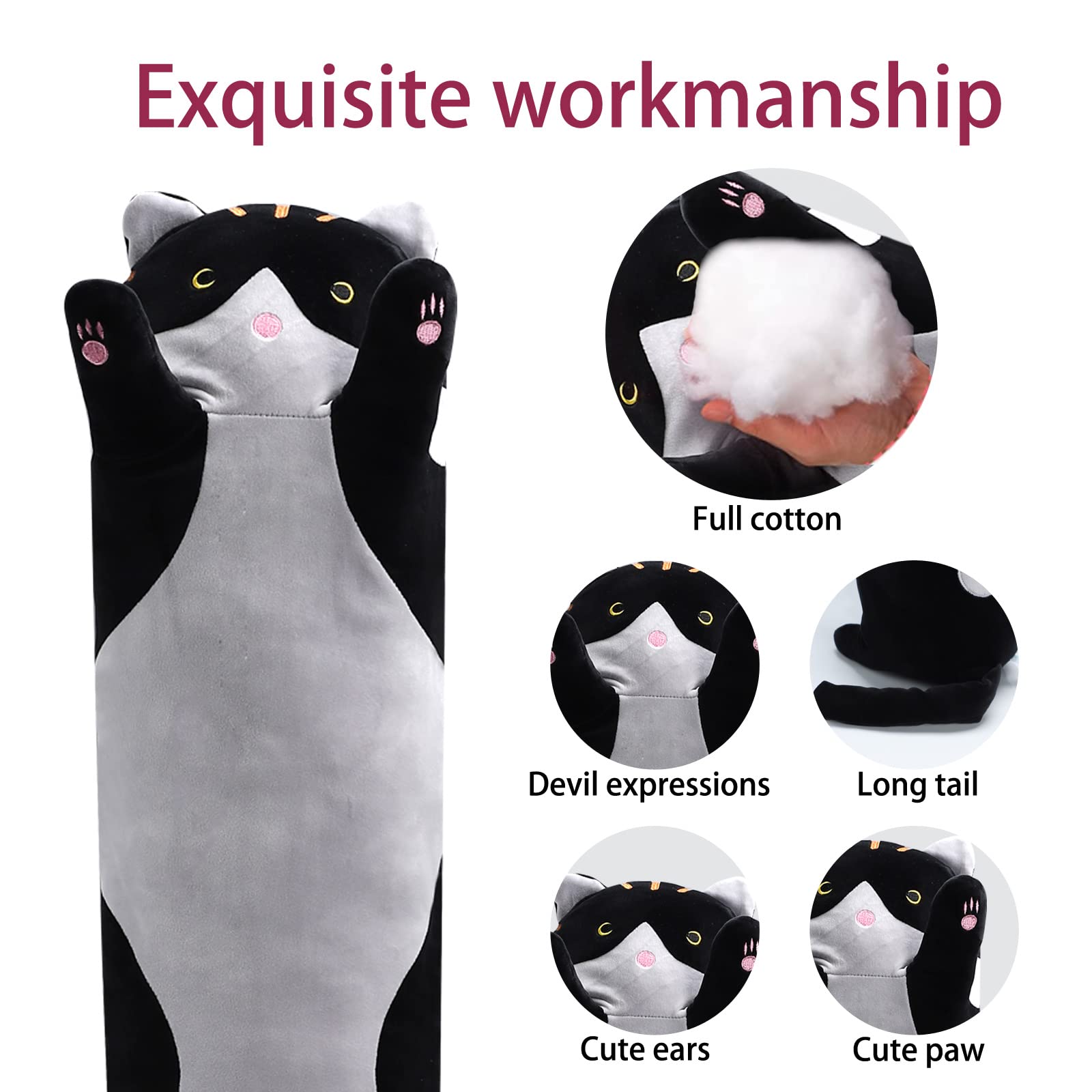 Foto 3 pulgar | Almohada de Peluche Shangman con Forma de Gato Negro 110 cm - Venta Internacional