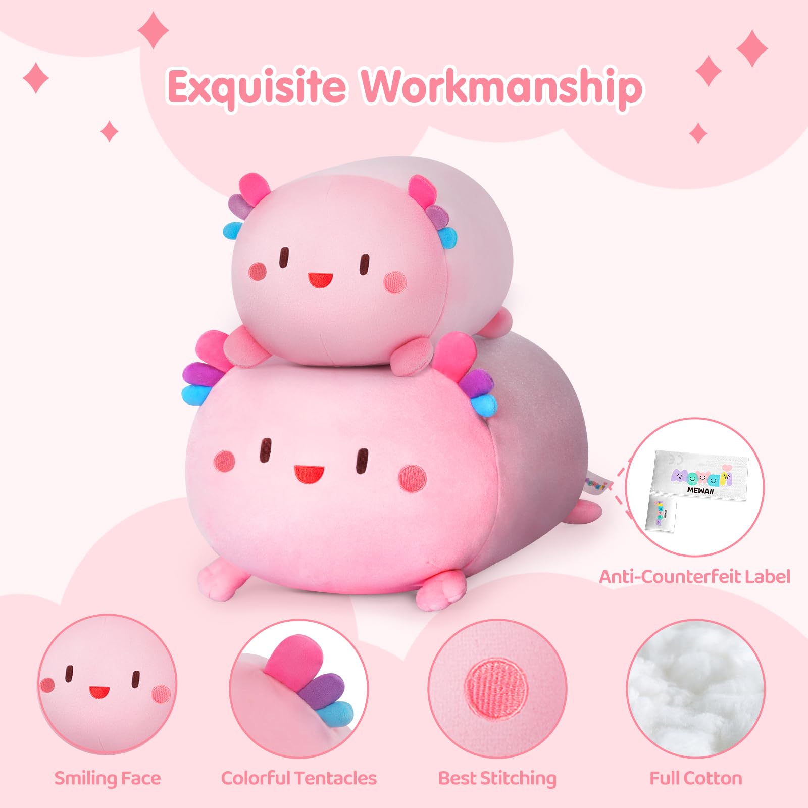 Foto 5 pulgar | Almohada de Peluche Mewaii Ajolote Rosa 20 cm - Venta Internacional