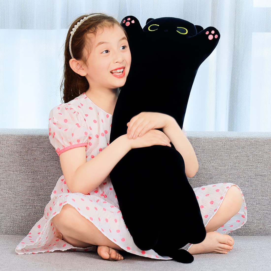 Foto 6 pulgar | Almohada Snowolf de Peluche con Forma de Gato Negro 70 cm para Niños - Venta Internacional