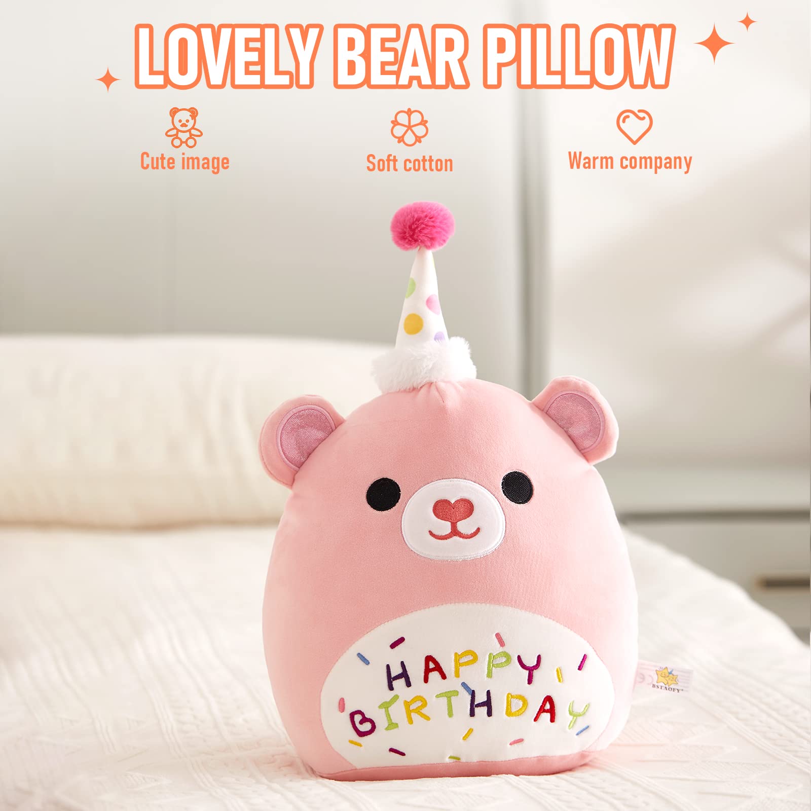 Foto 4 pulgar | Almohada de Felpa Bstaofy Oso de Feliz Cumpleaños 43 Cm - Venta Internacional