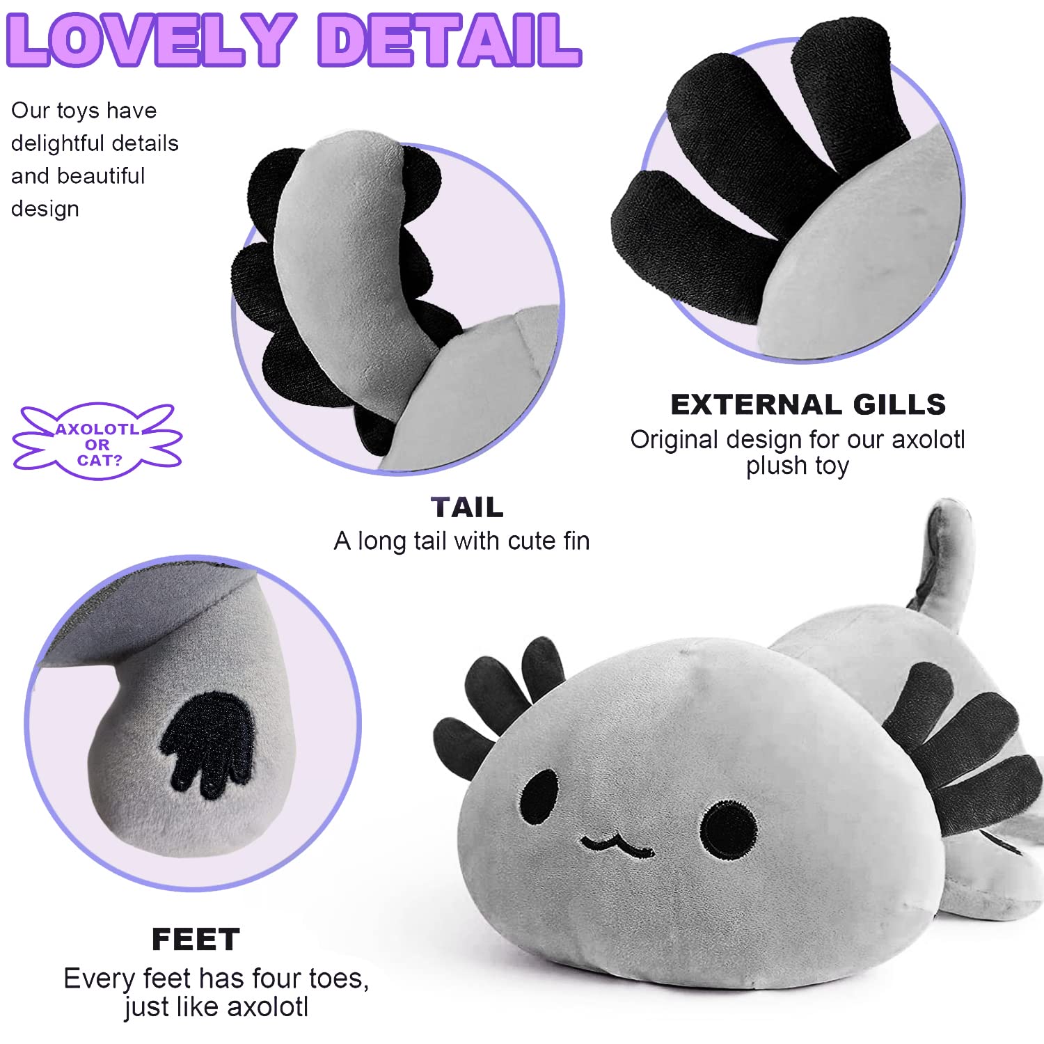 Foto 4 pulgar | Peluche Onsoyours Cute Axolotl Gris 33 Cm Para Niños - Venta Internacional.