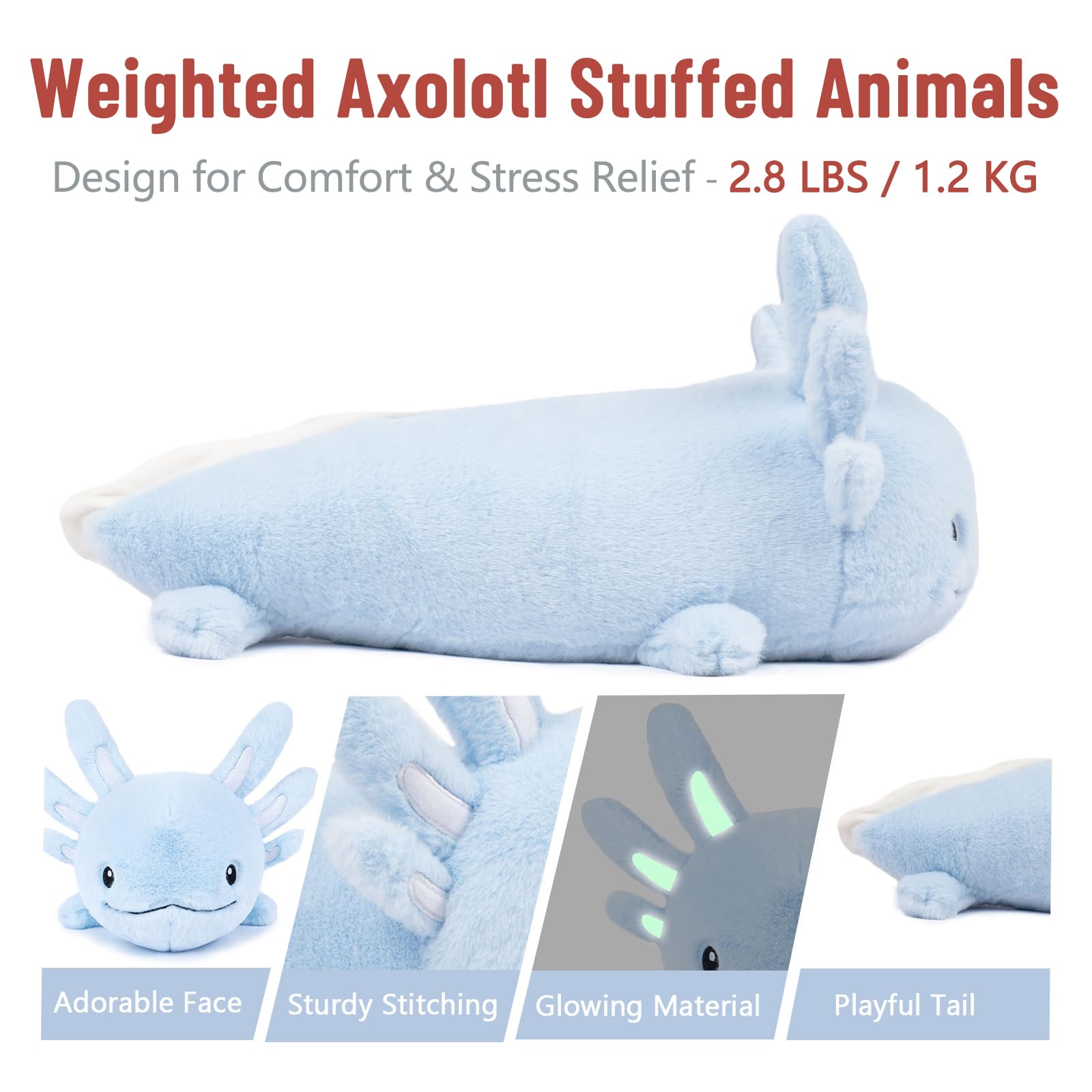 Foto 7 | Peluche Pesado Niuniu Daddy Axolotl 1,3 Kg Azul - Venta Internacional.