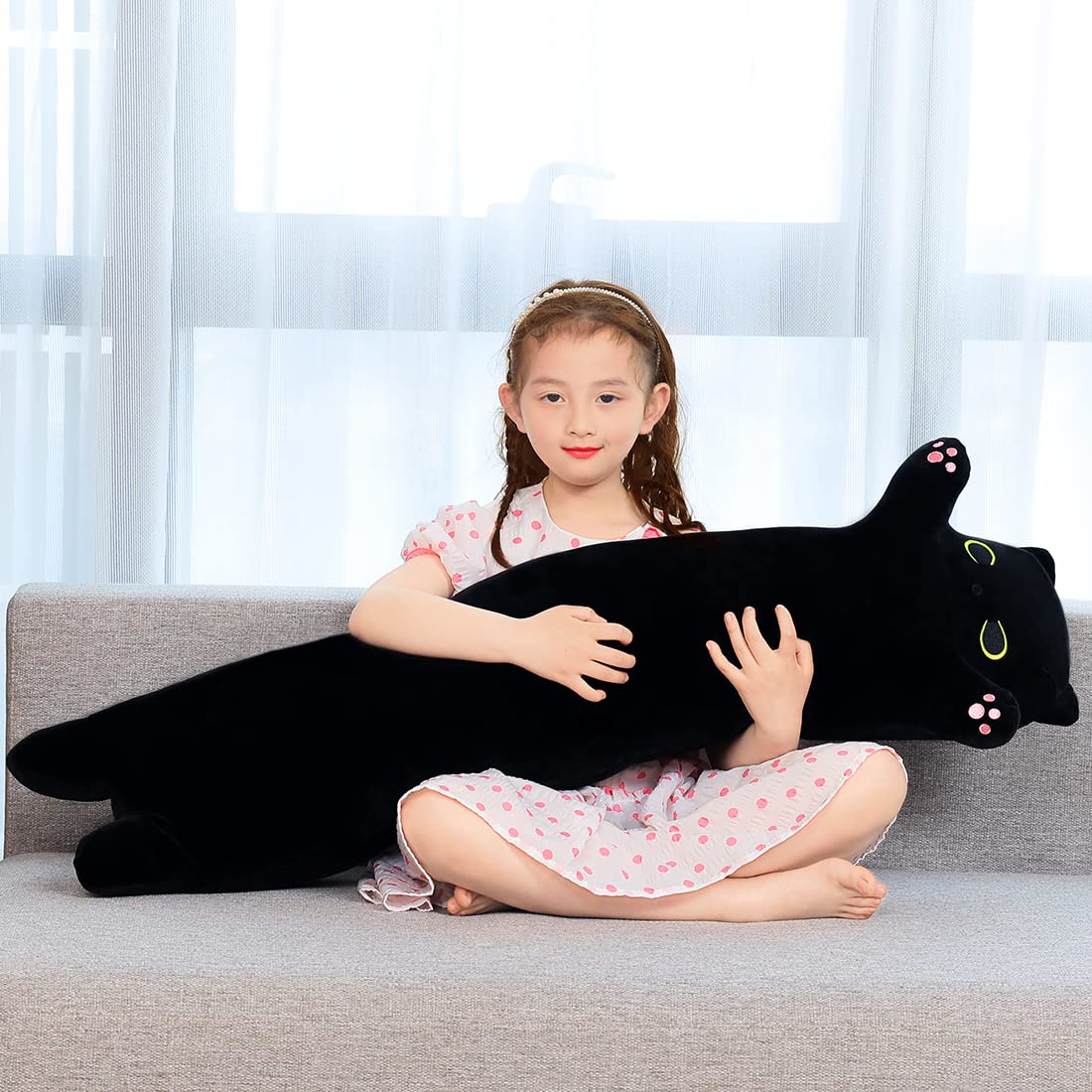 Foto 4 pulgar | Peluche Snowolf Long Cat Negro 110 Cm Con Grandes Ojos Amarillos - Venta Internacional.