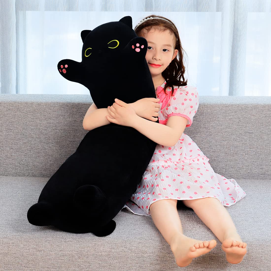 Foto 6 pulgar | Peluche Snowolf Long Cat Negro 110 Cm Con Grandes Ojos Amarillos - Venta Internacional.