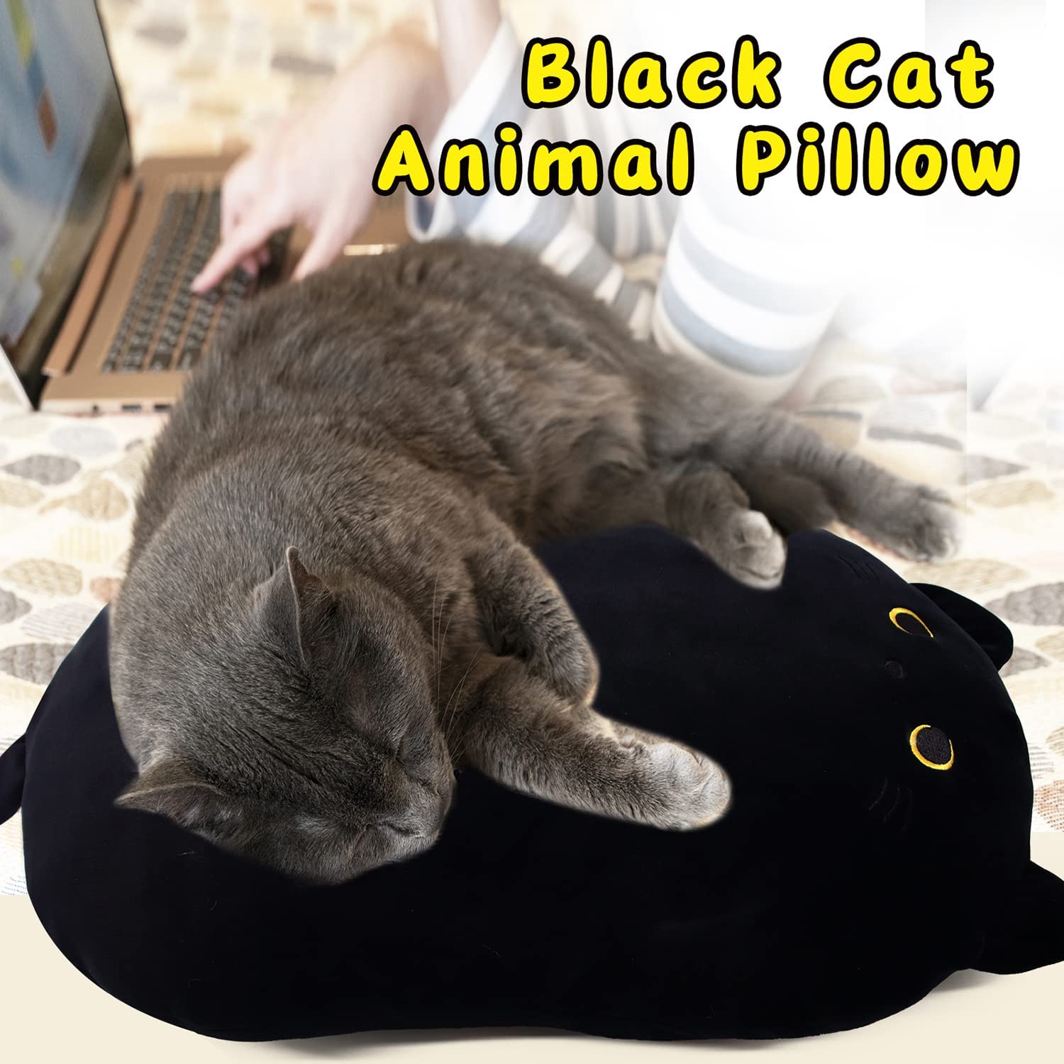 Foto 3 pulgar | Almohada de Peluche iBccly con Forma de Gato Negro para Niños - Venta Internacional