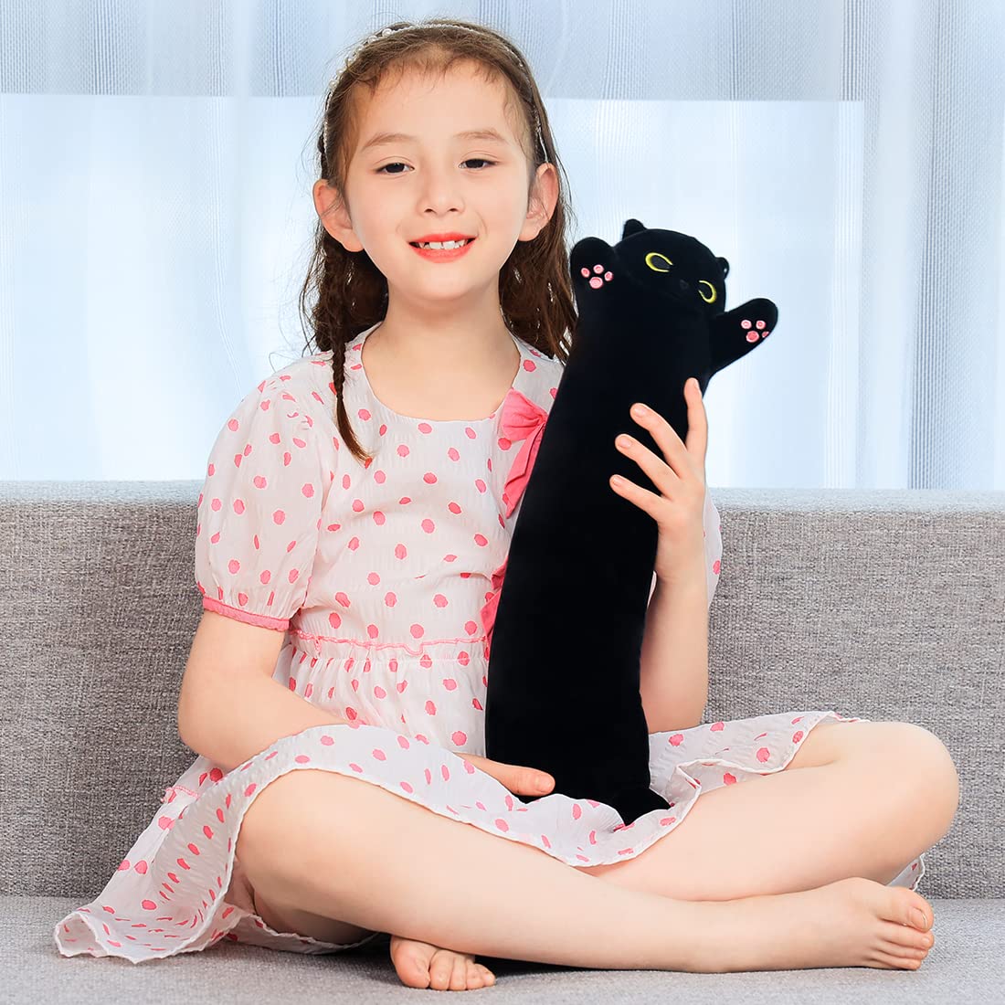 Foto 4 pulgar | Almohada Snowolf de Peluche Suave y Larga con Forma de Gato Negro 50 cm - Venta Internacional