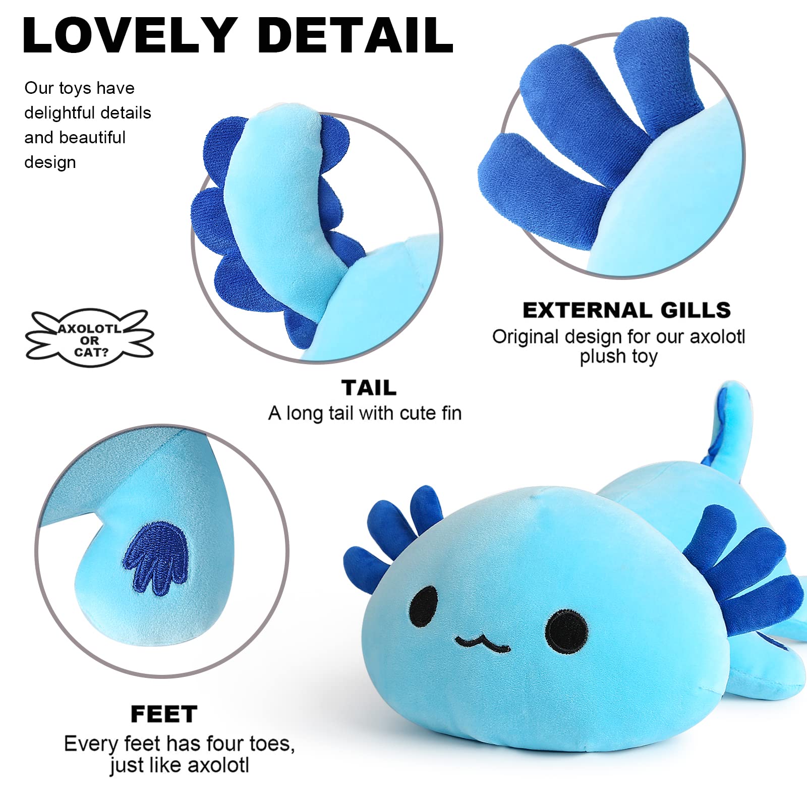 Foto 4 pulgar | Peluche Onsoyours Cute Axolotl Azul De 33 Cm Para Niños Y Adultos - Venta Internacional.