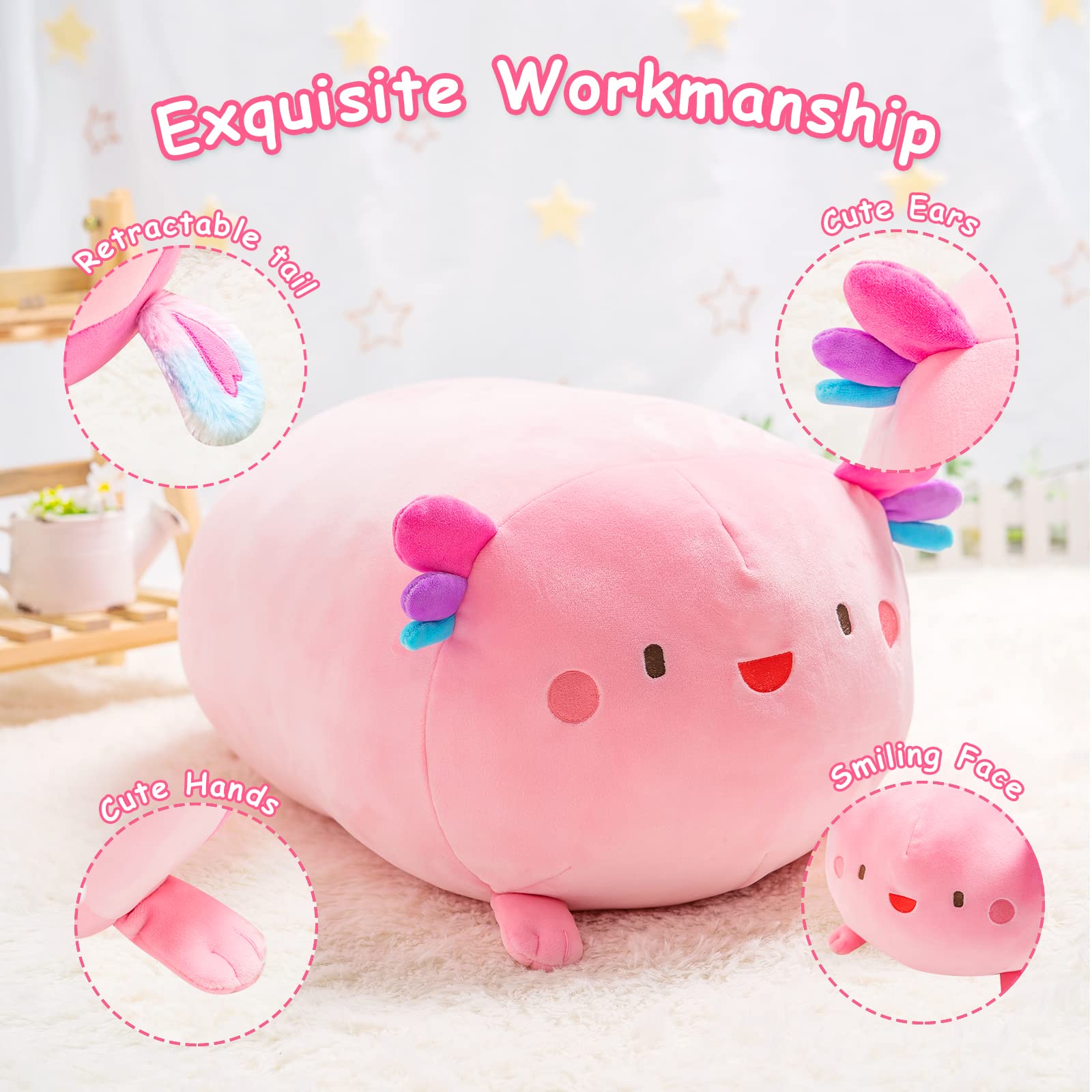 Foto 4 pulgar | Almohada de Peluche Mewaii Ajolote Rosa 40 cm - Venta Internacional