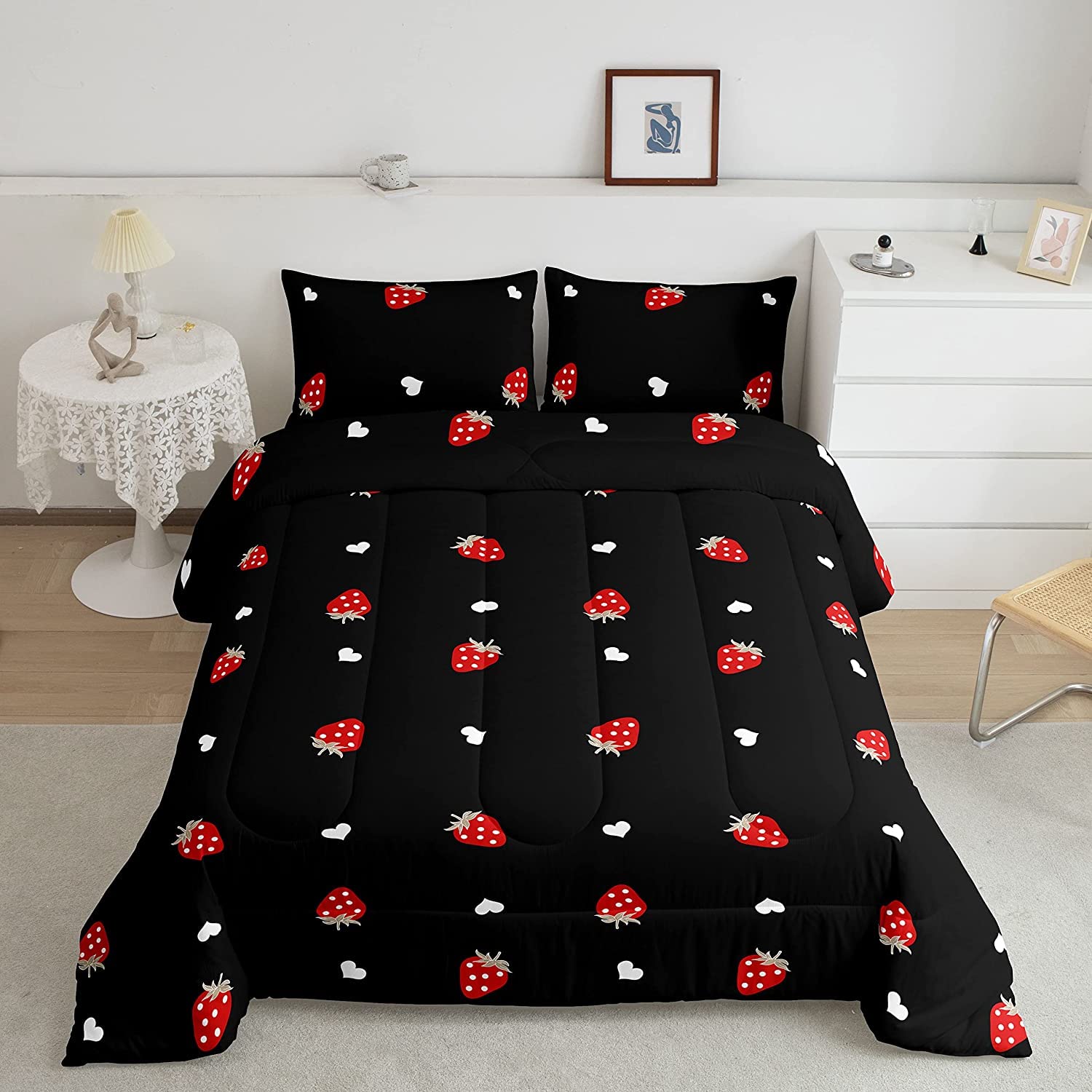 Juego de Edredón Erosebridal Strawberry King Size con 2 Fundas - Venta Internacional $3,037