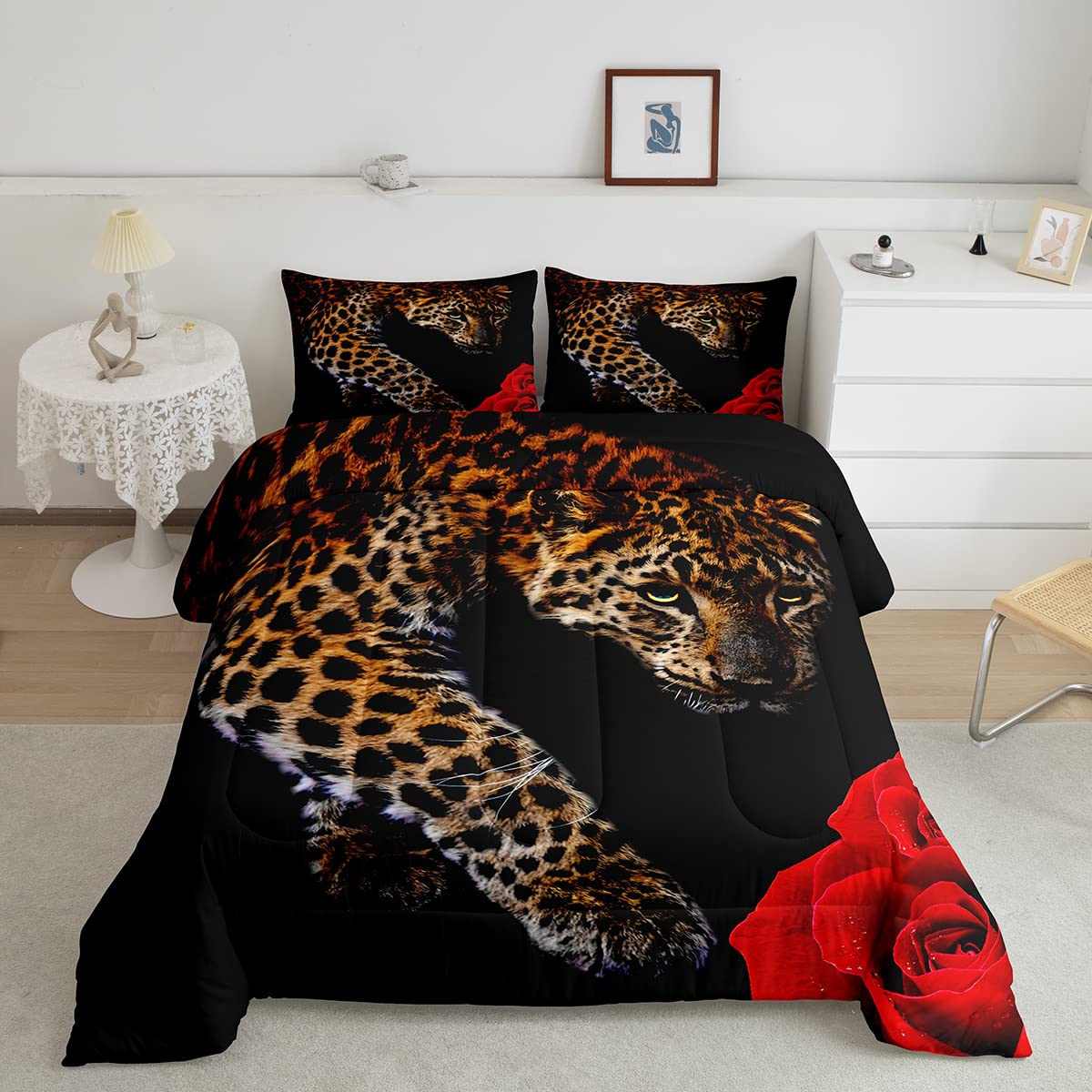 Juego de Edredón Erosebridal Leopard Tamaño Doble con Edredón de Plumas - Venta Internacional