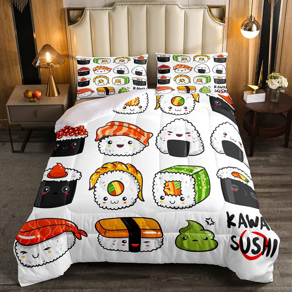 Juego de Edredón Erosebridal Sushi Pattern Queen con 2 Fundas de Almohada - Venta Internacional