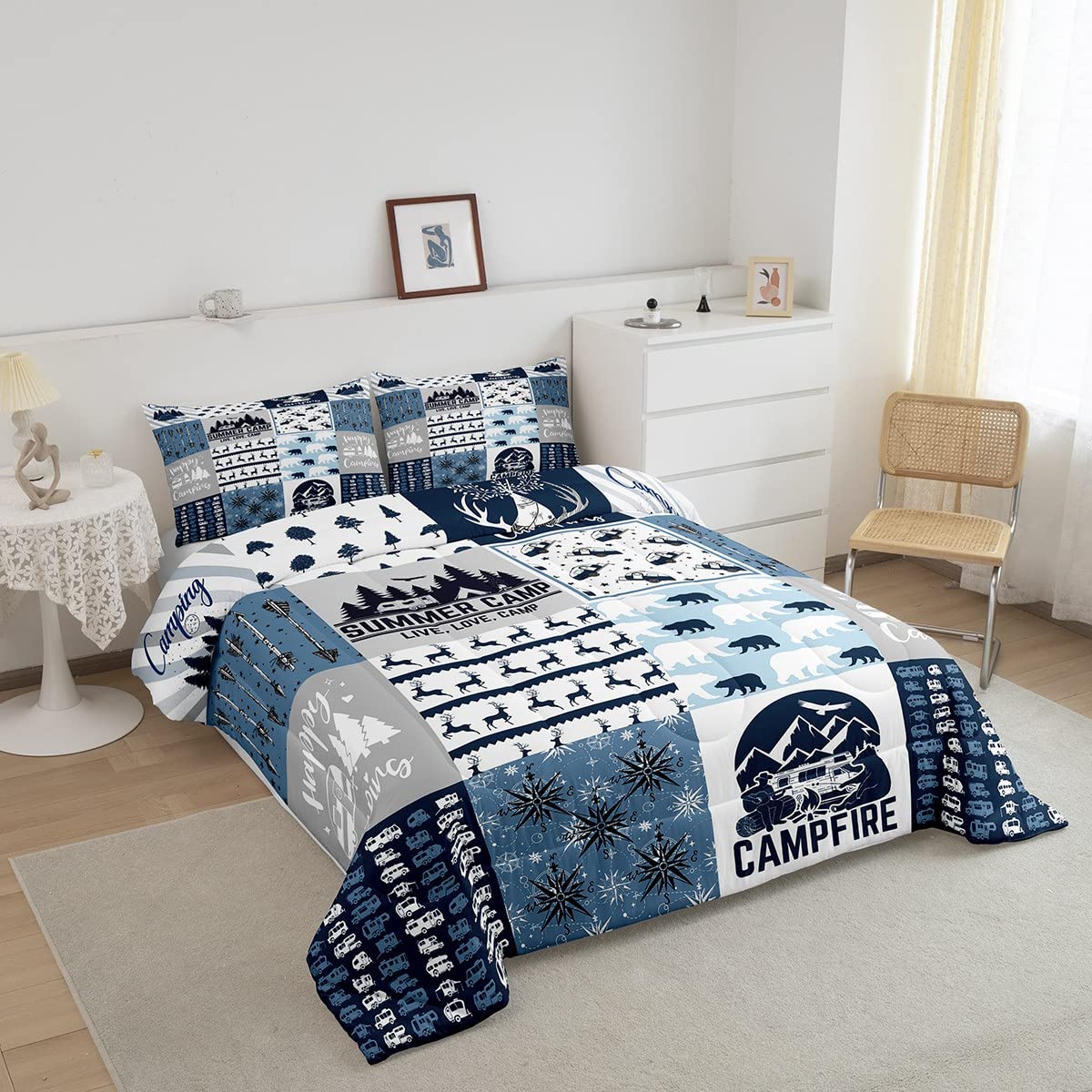 Foto 2 | Juego de Ropa de Cama Erosebridal Happy Camping Queen Size Azul - Venta Internacional