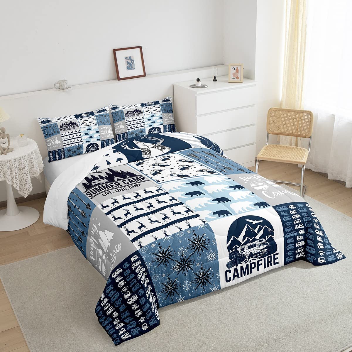 Foto 4 | Juego de Ropa de Cama Erosebridal Happy Camping Queen Size Azul - Venta Internacional