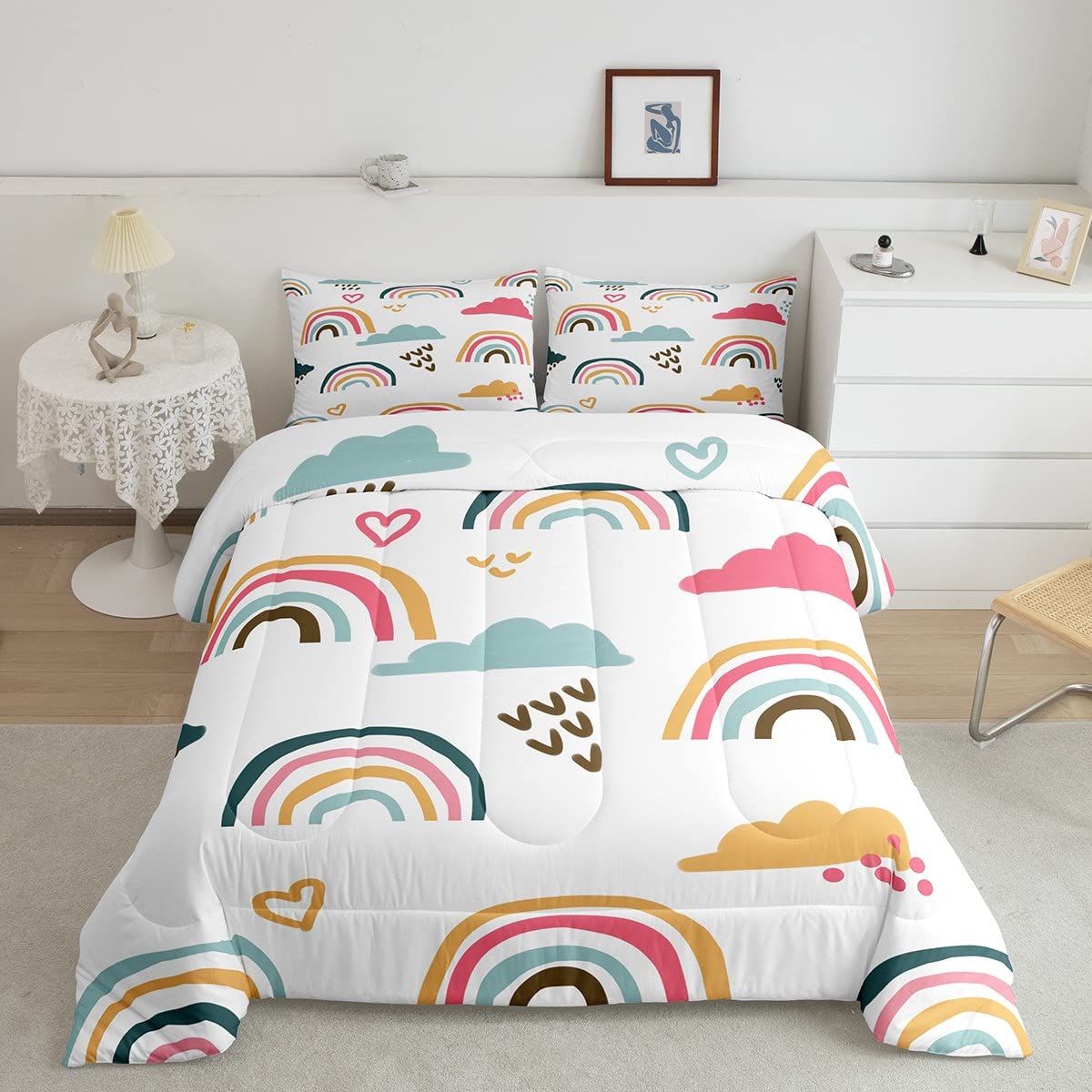 Juego De Edredón Erosebridal Rainbow Completo Para Niños Y Niñas Con 2 Fundas De Almohada - Venta Internacional.