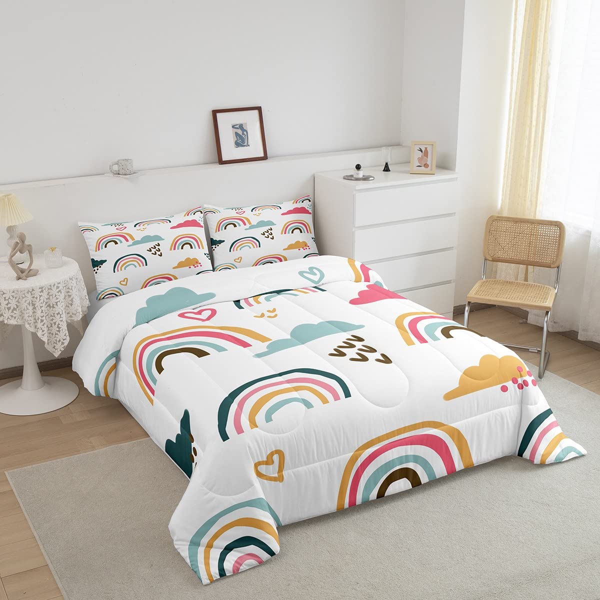 Foto 2 | Juego De Edredón Erosebridal Rainbow Completo Para Niños Y Niñas Con 2 Fundas De Almohada - Venta Internacional.