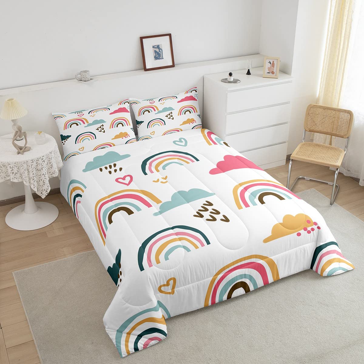 Foto 3 | Juego De Edredón Erosebridal Rainbow Completo Para Niños Y Niñas Con 2 Fundas De Almohada - Venta Internacional.