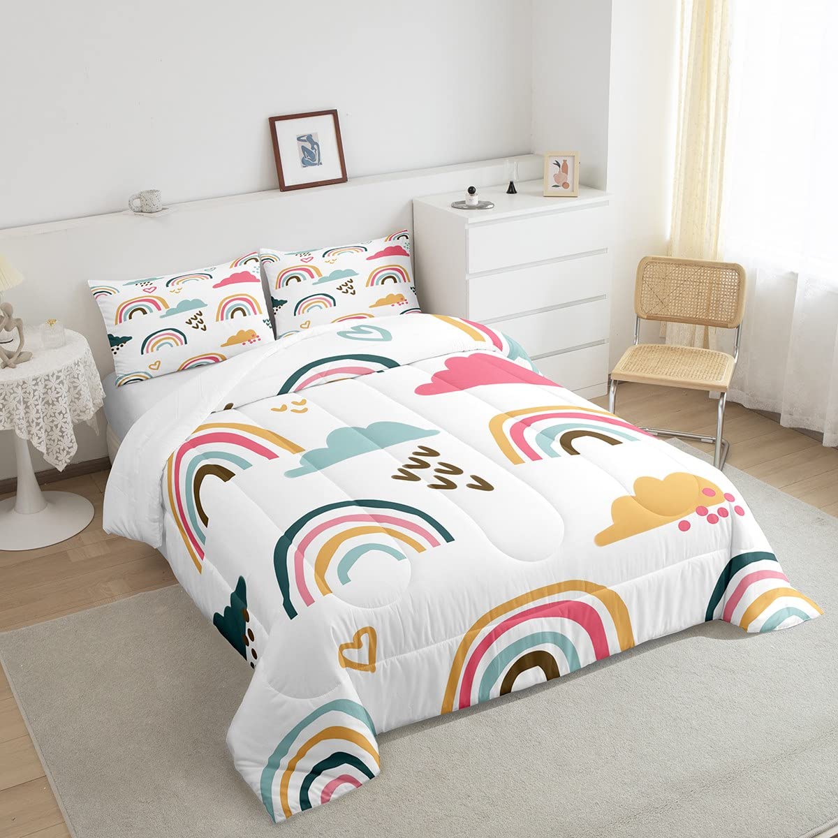 Foto 5 pulgar | Juego De Edredón Erosebridal Rainbow Completo Para Niños Y Niñas Con 2 Fundas De Almohada - Venta Internacional.