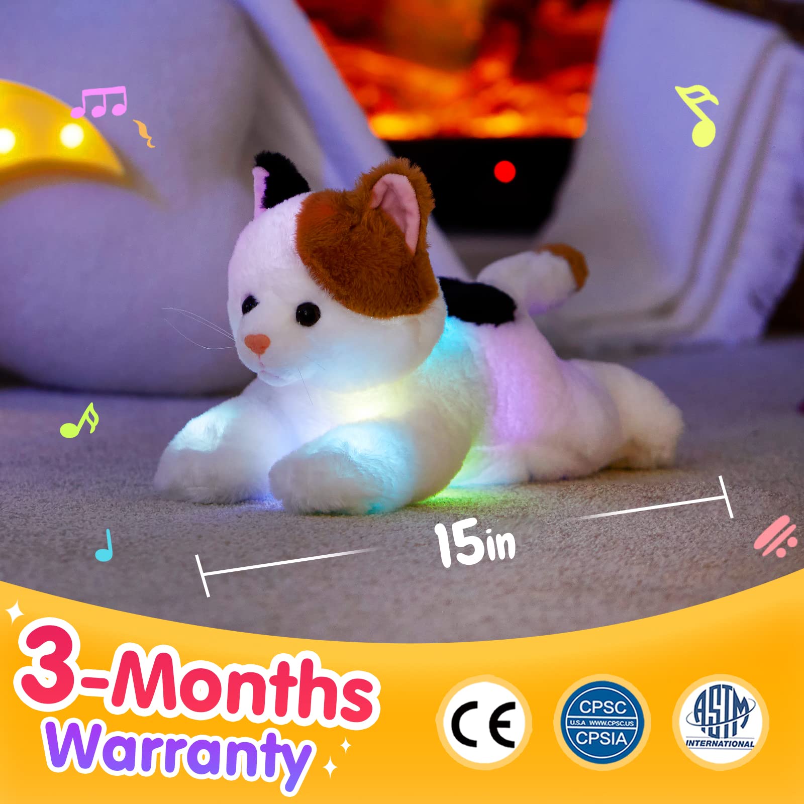 Foto 4 | Peluche Con Forma De Animal De Peluche Que Ilumina La Música, Calicó Cat, 38 Cm - Venta Internacional.