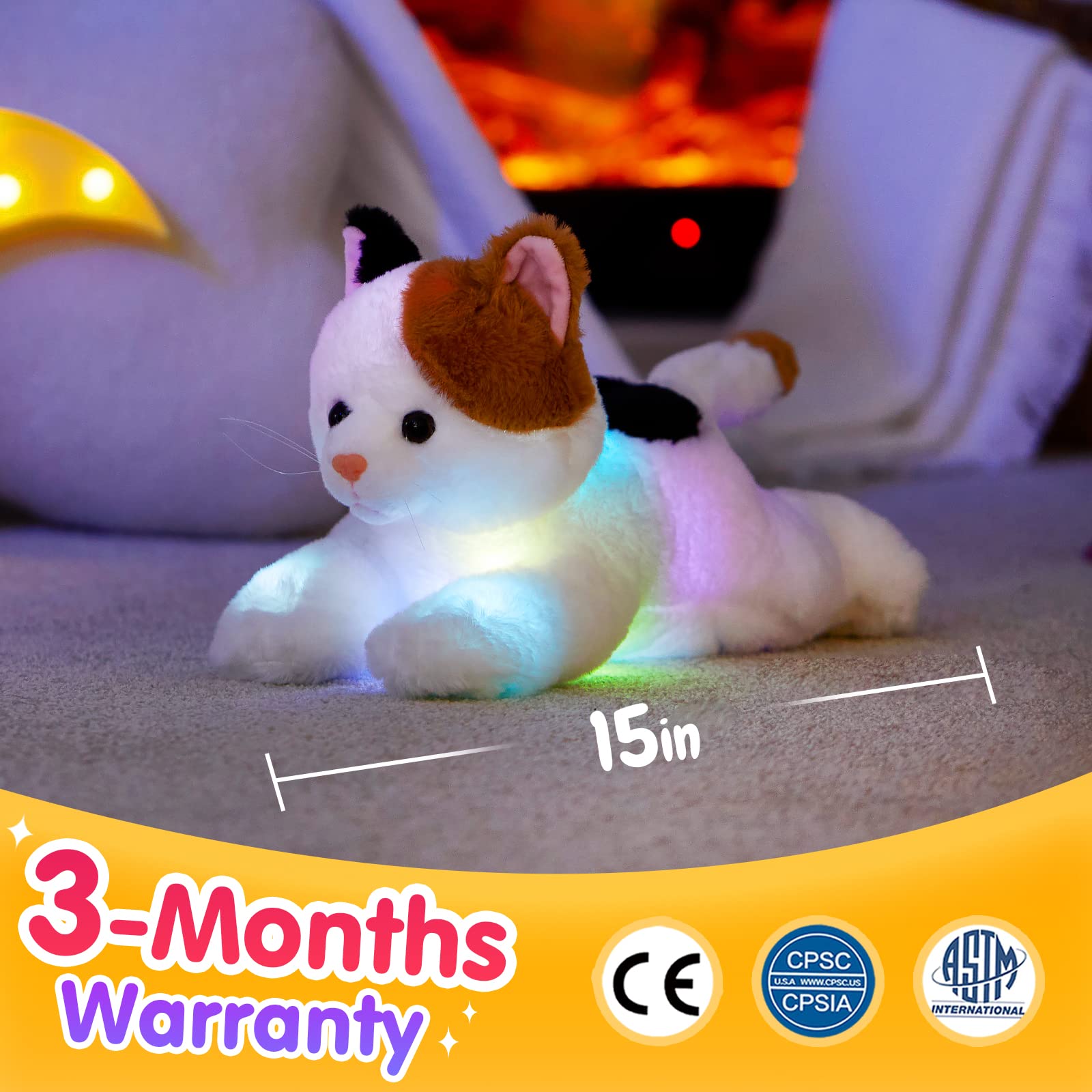 Foto 5 pulgar | Protectores Luminosos Para Animales De Peluche Que Iluminan A Calicó Cat Con Led De 38 Cm - Venta Internacional.