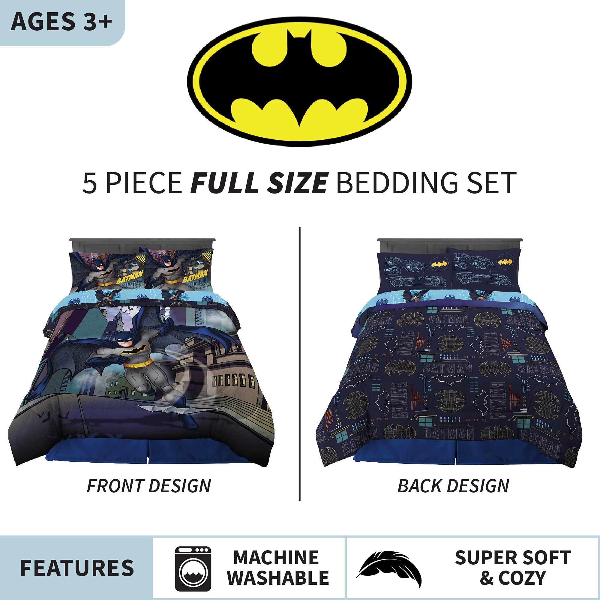 Foto 3 pulgar | Juego De Ropa De Cama Franco Batman De 5 Piezas De Tamaño Completo Con Edredón - Venta Internacional.