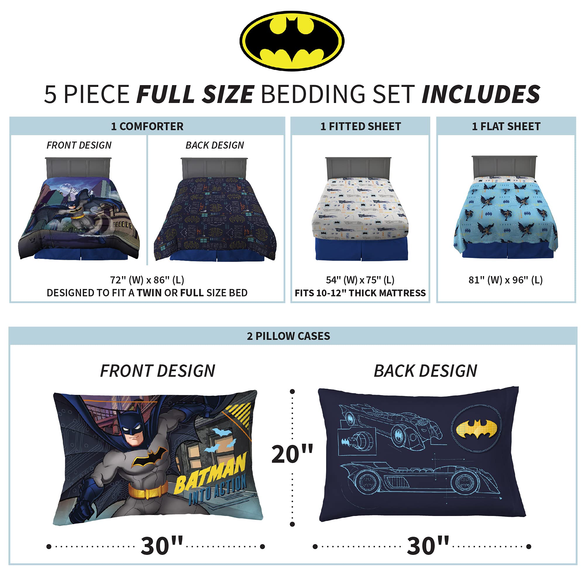 Foto 4 pulgar | Juego De Ropa De Cama Franco Batman De 5 Piezas De Tamaño Completo Con Edredón - Venta Internacional.