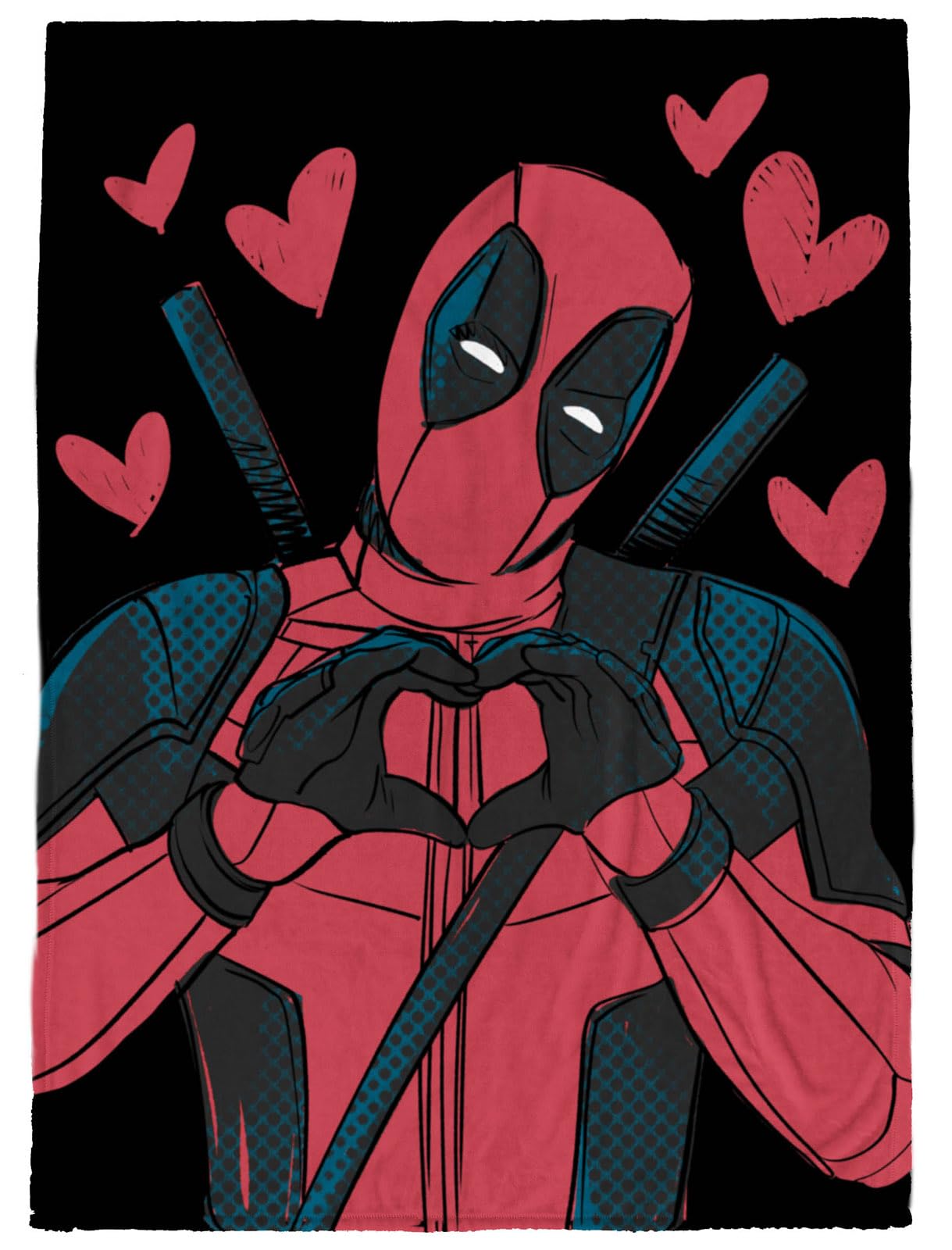 Manta De Peluche Marvel Deadpool Hearts, 130 X 180 Cm - Venta Internacional. $880