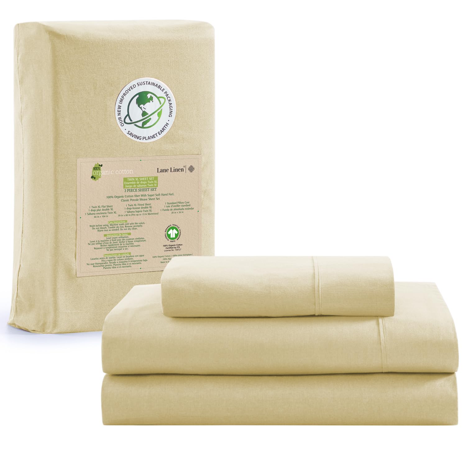 Juego De Sábanas Lane Linen, 100% Algodón Orgánico, Cama Doble, Color Vainilla - Venta Internacional.