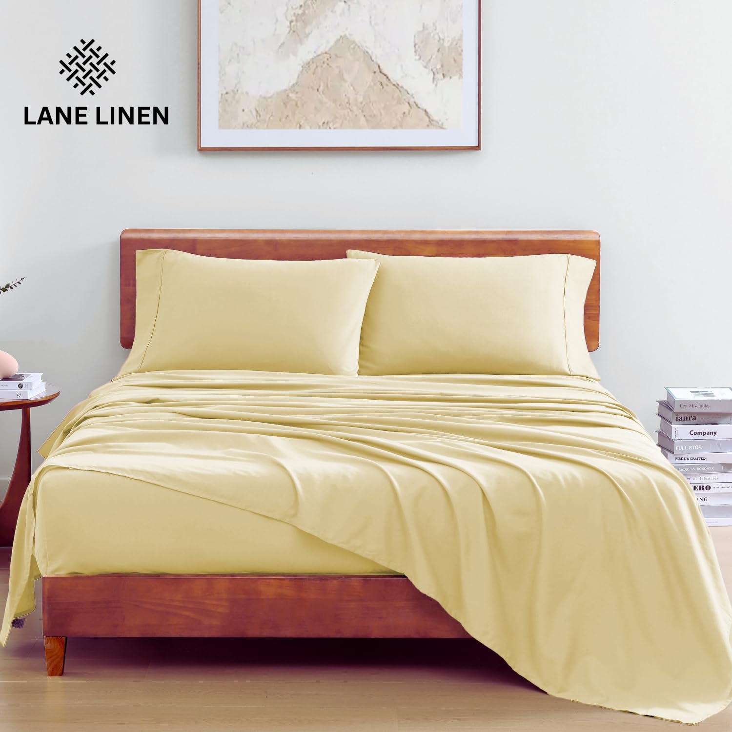 Foto 2 | Juego De Sábanas Lane Linen, 100% Algodón Orgánico, Cama Doble, Color Vainilla - Venta Internacional.