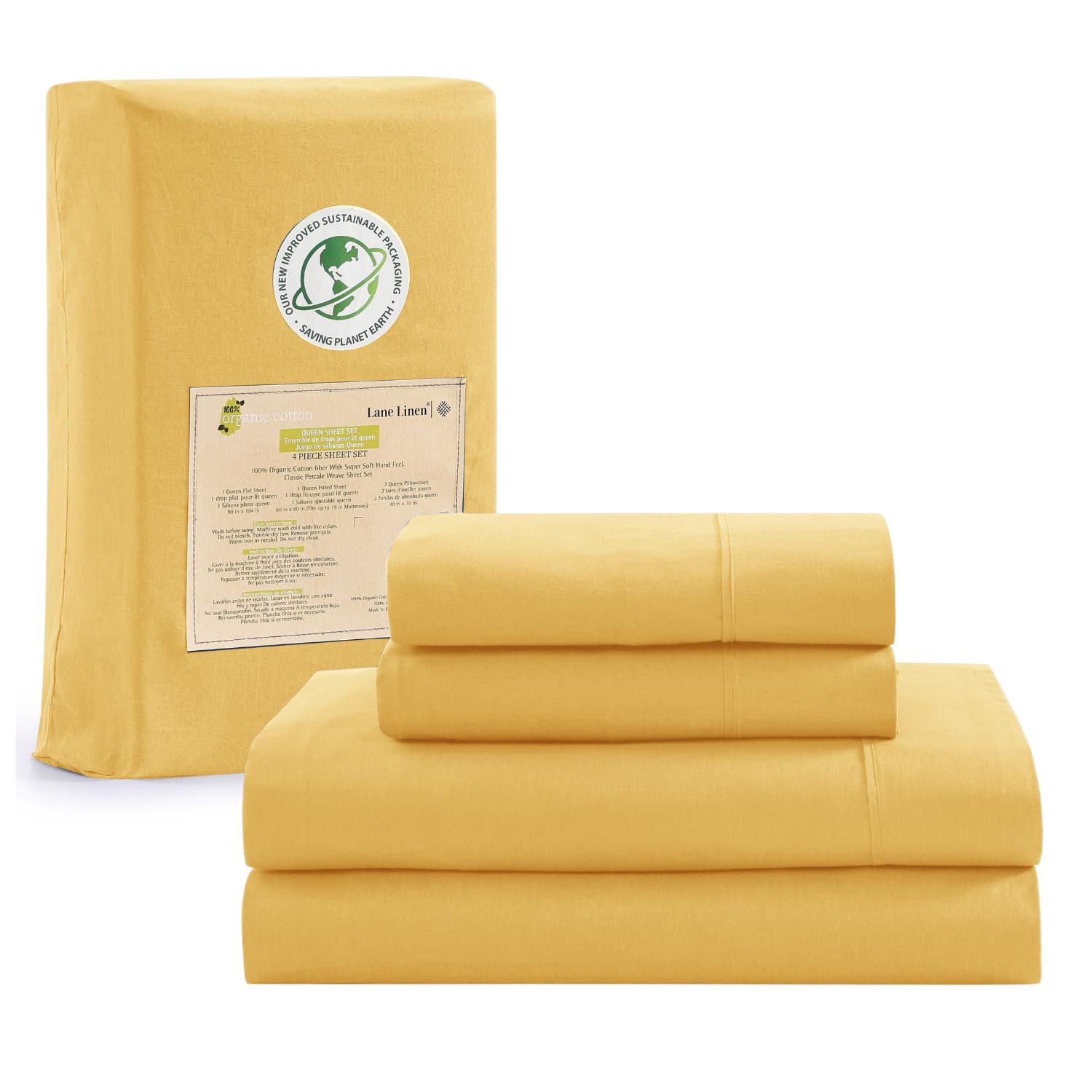 Juego De Sábanas Lane Linen 100% Algodón Orgánico, Talla Doble - Venta Internacional. $1,169