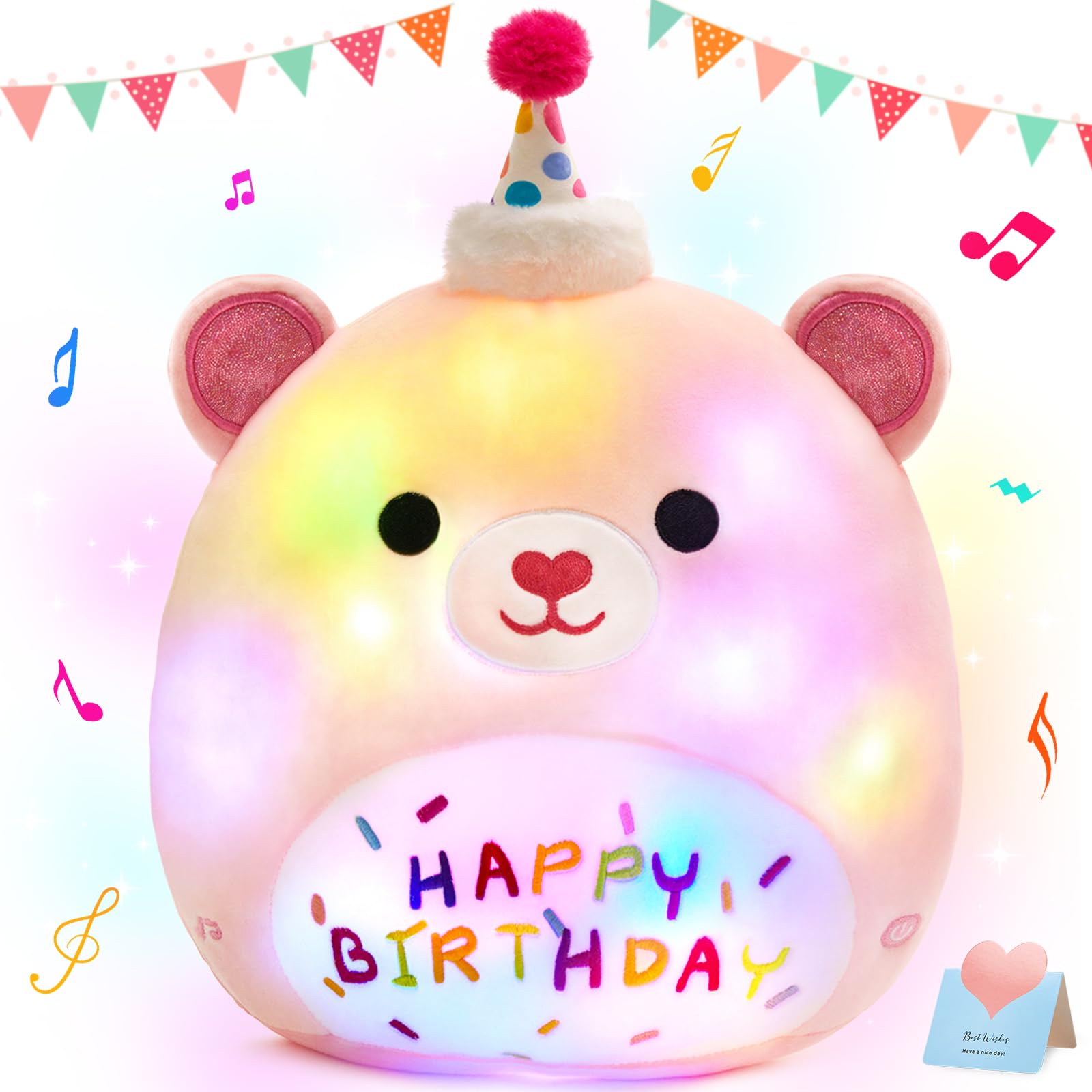 Foto 2 pulgar | Almohada De Felpa Bstaofy Light Up Music Happy Birthday Teddy Bear - Venta Internacional.