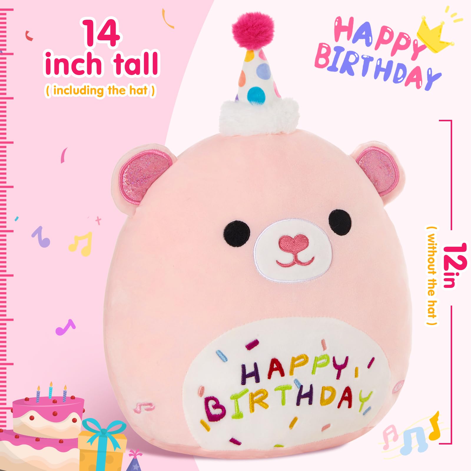 Foto 6 pulgar | Almohada De Felpa Bstaofy Light Up Music Happy Birthday Teddy Bear - Venta Internacional.