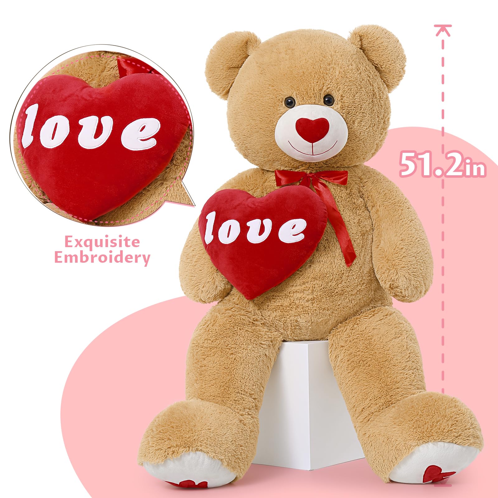 Foto 3 pulgar | Oso De Peluche Gigante Maogolan De 130 Cm Con Almohada En Forma De Corazón Rojo - Venta Internacional.