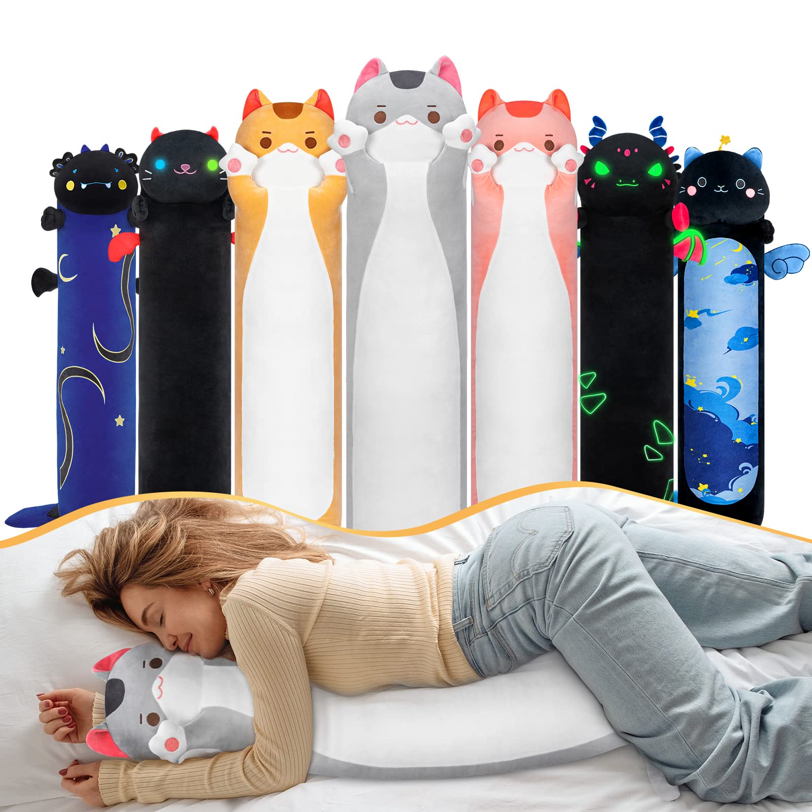 Almohada Corporal De Felpa Mewaii Long Cat, 50 Cm, Diseño De Peluche Gris - Venta Internacional. $497
