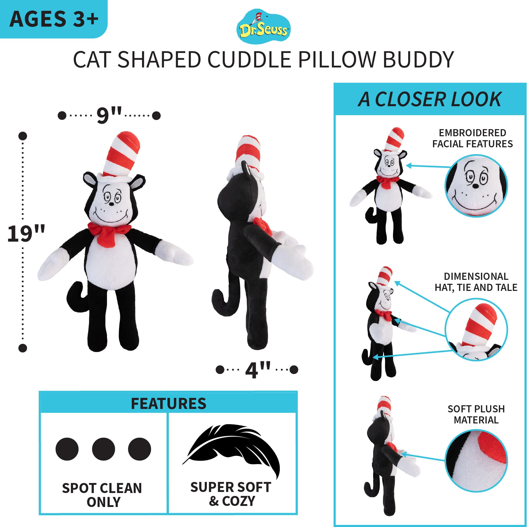 Foto 5 pulgar | Ropa De Cama Infantil Cuddle Pillow Buddy Dr. Seuss Con Forma De Gato Con Sombrero - Venta Internacional.