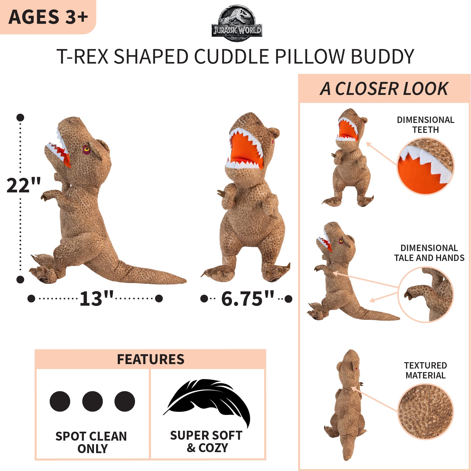 Foto 5 pulgar | Almohada Buddy Franco Kids Jurassic World T-rex Rexy - Venta Internacional