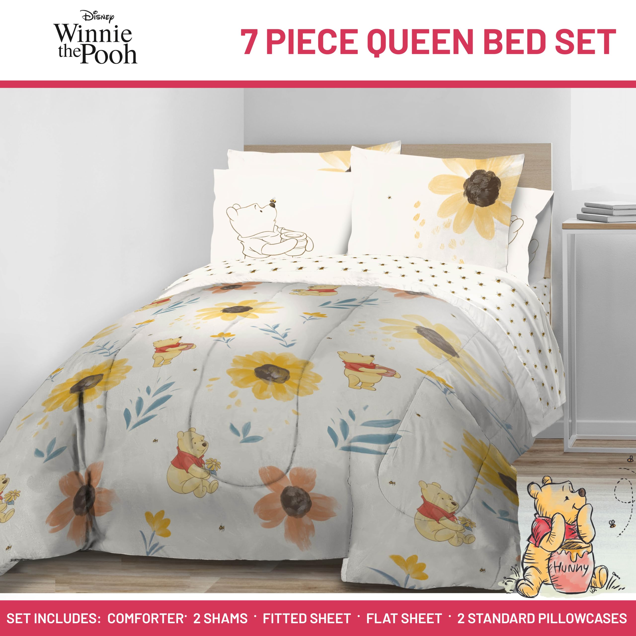 Foto 2 | Juego De Ropa De Cama Jay Franco Disney Winnie The Pooh Queen De 7 Piezas - Venta Internacional.